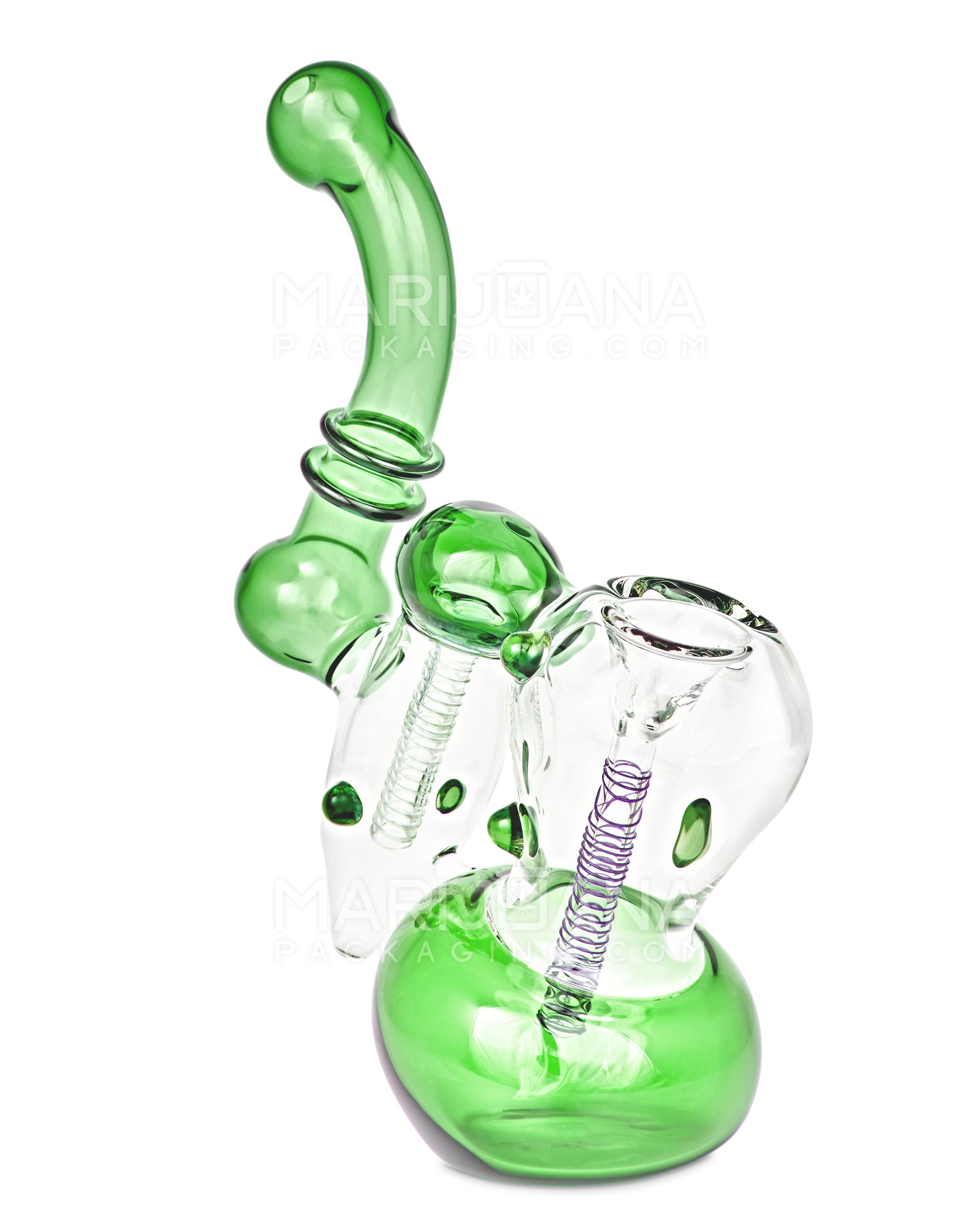 Ringed Double Chamber Bubbler w/ Multi Knockers | 7.5in Tall - Glass - Green - 2