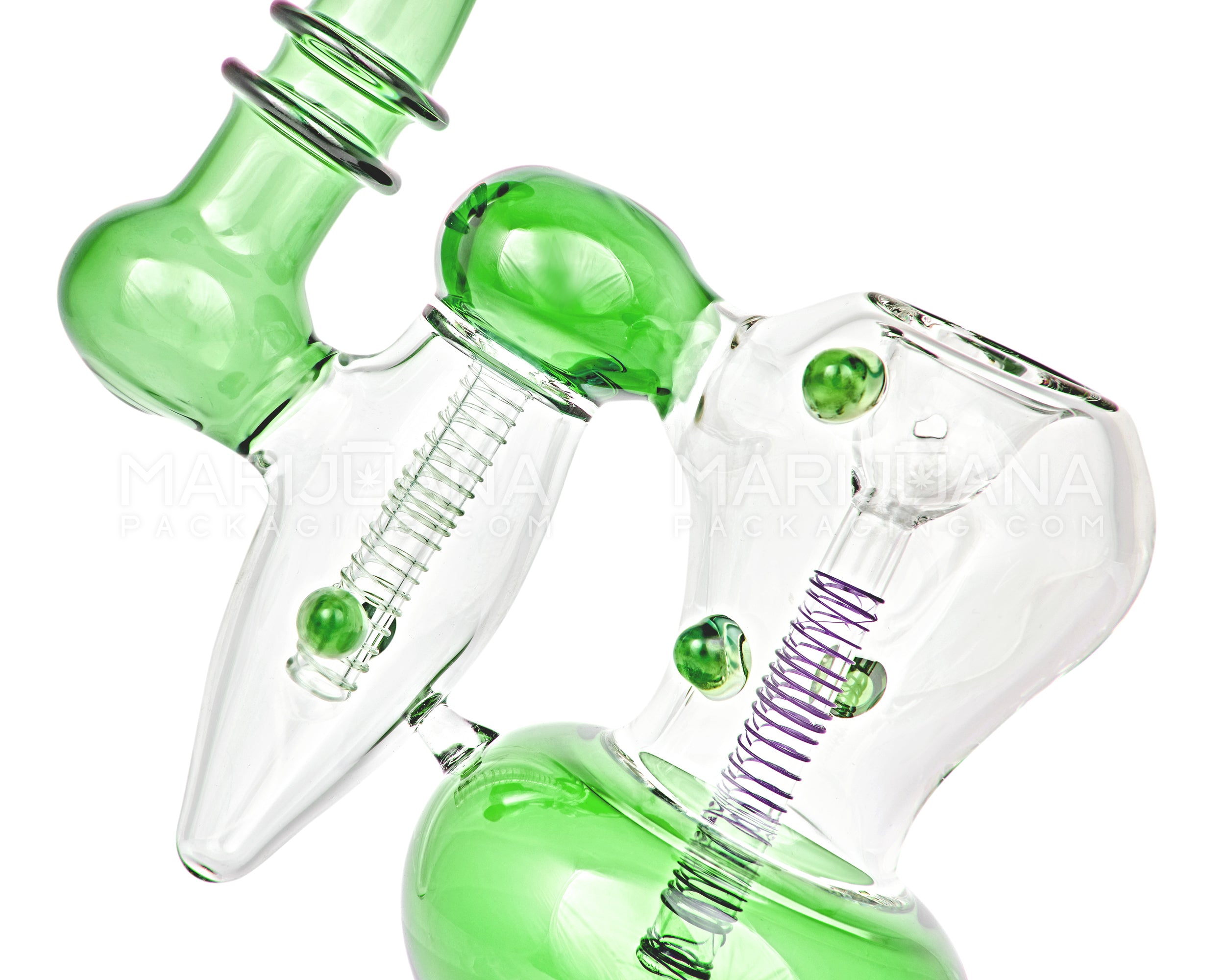 Ringed Double Chamber Bubbler w/ Multi Knockers | 7.5in Tall - Glass - Green - 3