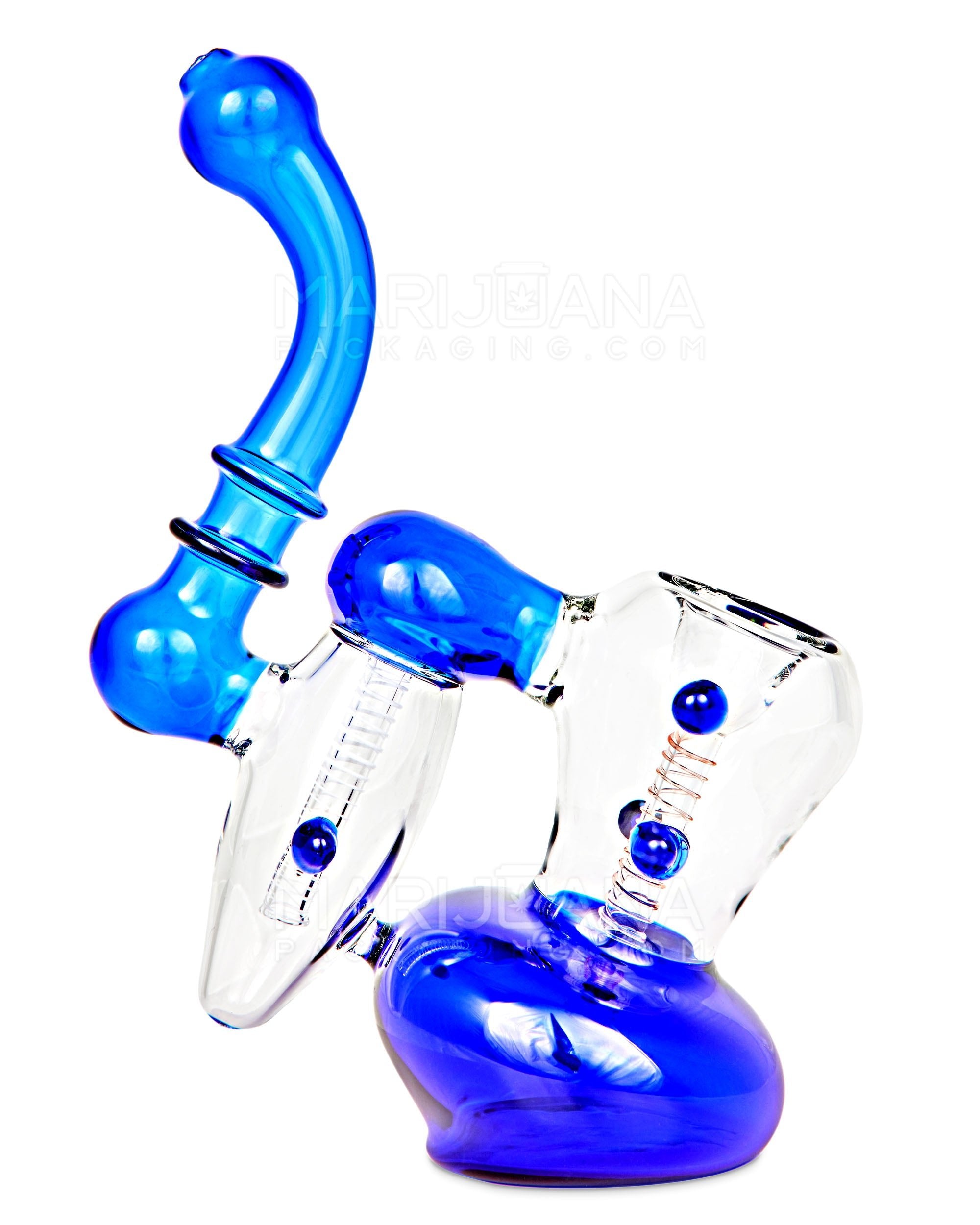 Ringed Double Chamber Bubbler w/ Multi Knockers | 7.5in Tall - Glass - Blue - 1