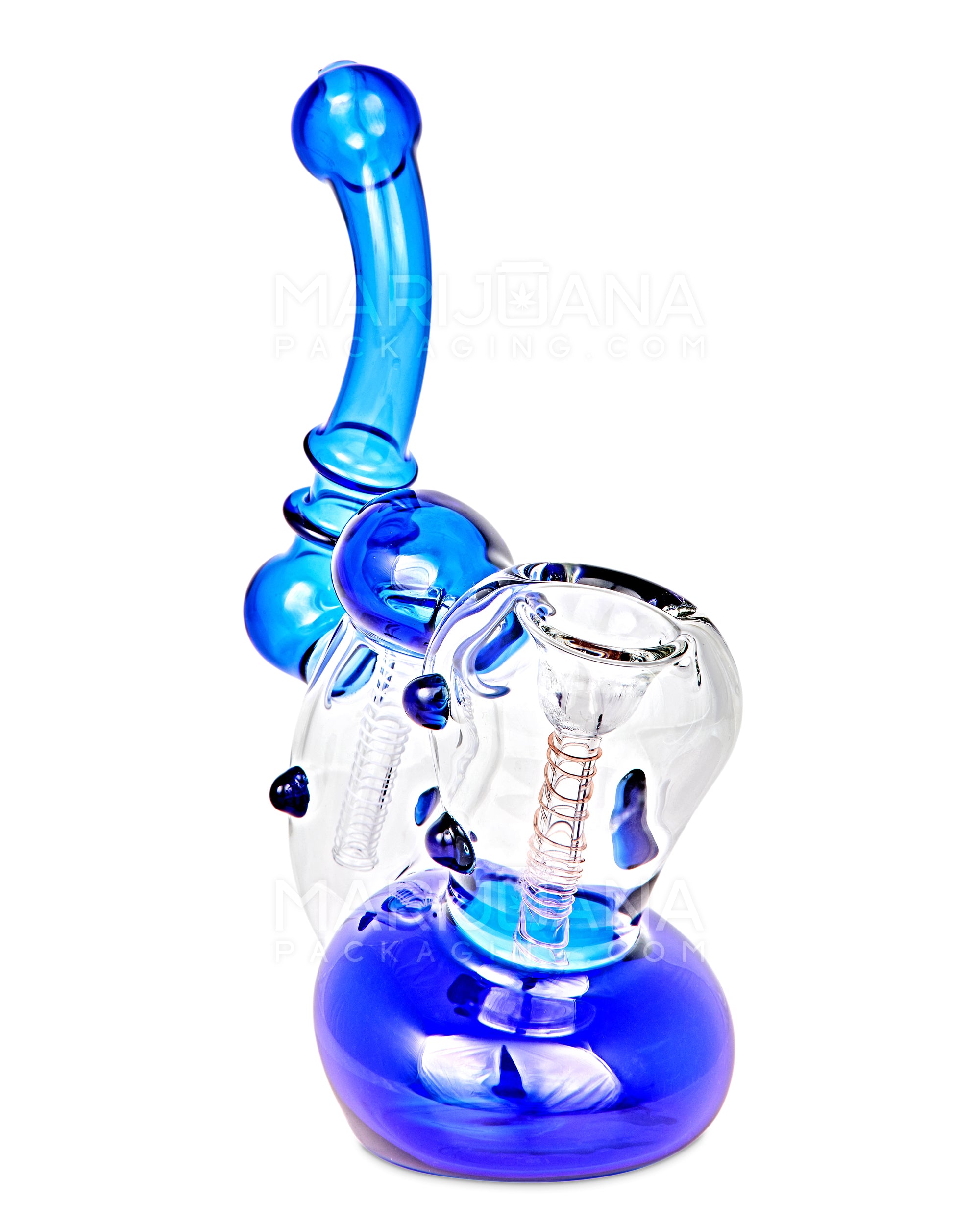 Ringed Double Chamber Bubbler w/ Multi Knockers | 7.5in Tall - Glass - Blue - 7