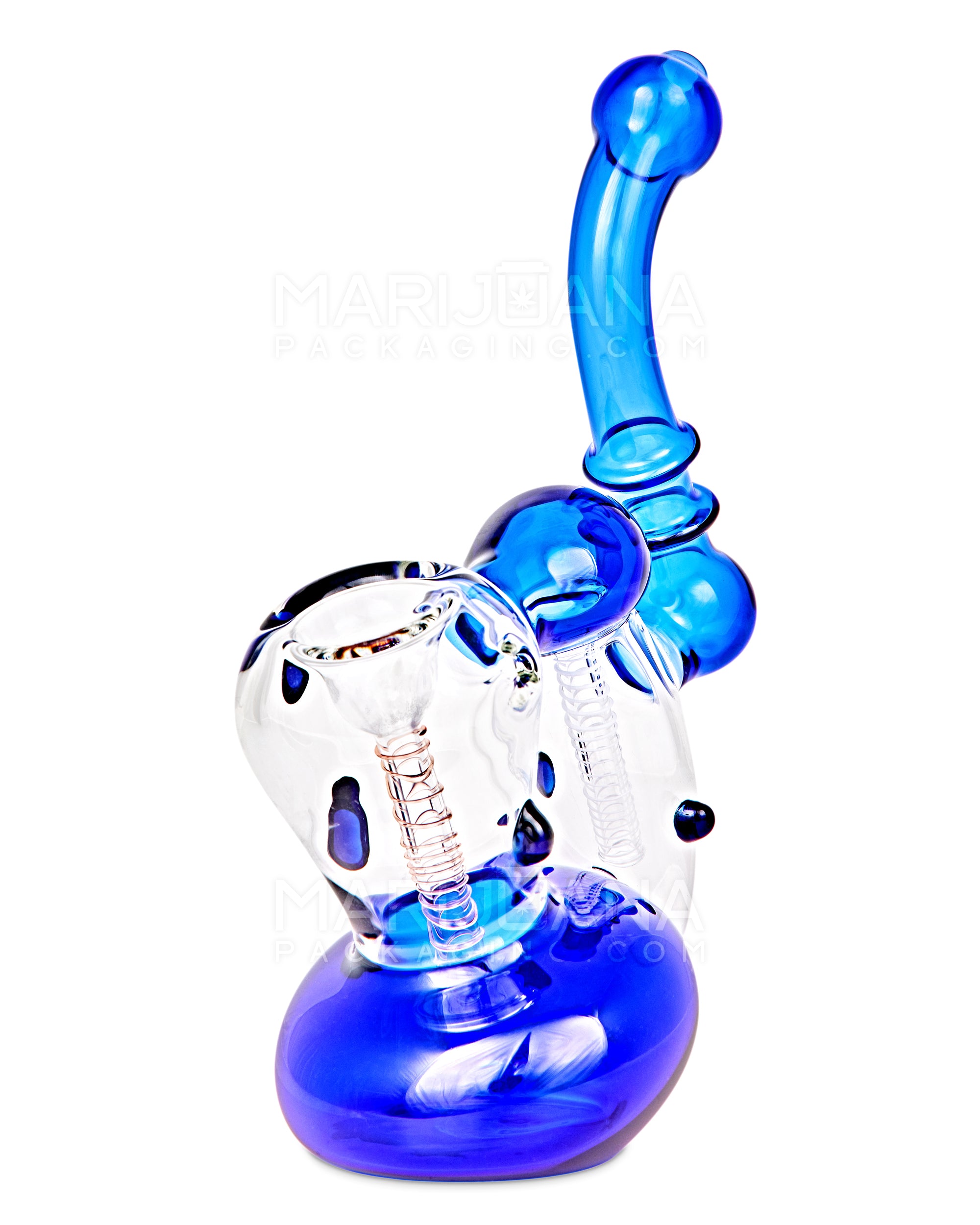 Ringed Double Chamber Bubbler w/ Multi Knockers | 7.5in Tall - Glass - Blue - 2