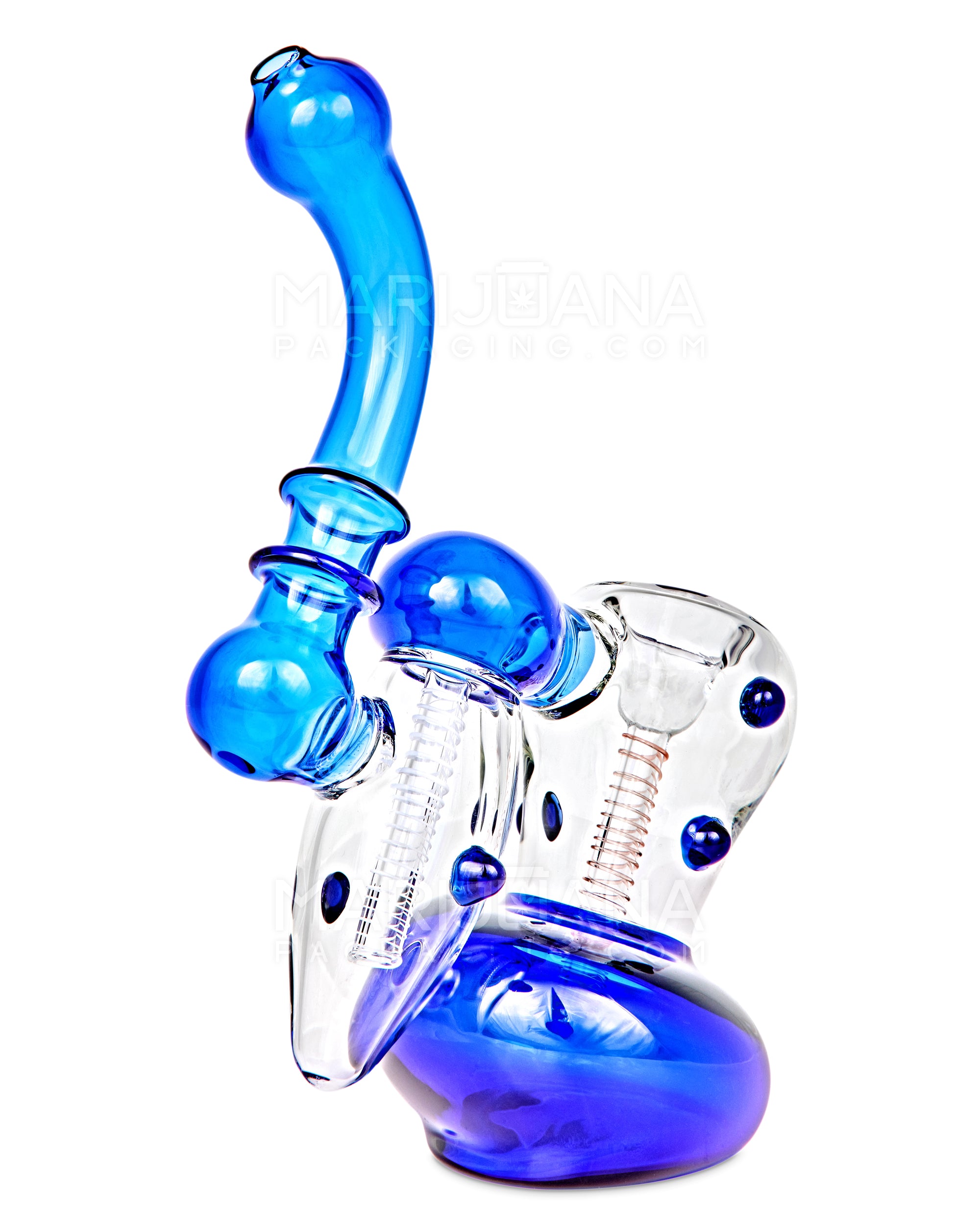 Ringed Double Chamber Bubbler w/ Multi Knockers | 7.5in Tall - Glass - Blue - 6