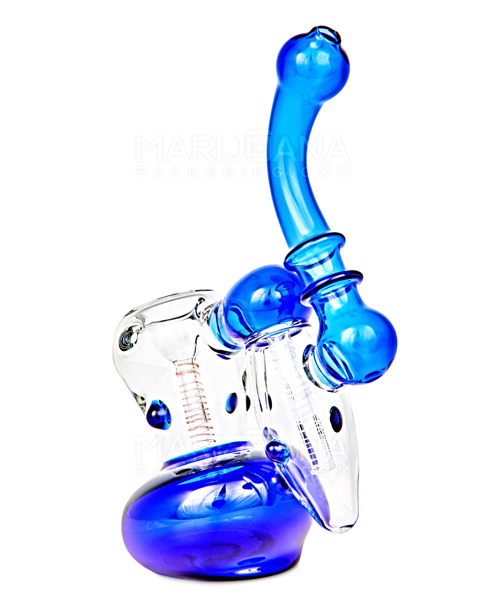 Ringed Double Chamber Bubbler w/ Multi Knockers | 7.5in Tall - Glass - Blue - 8