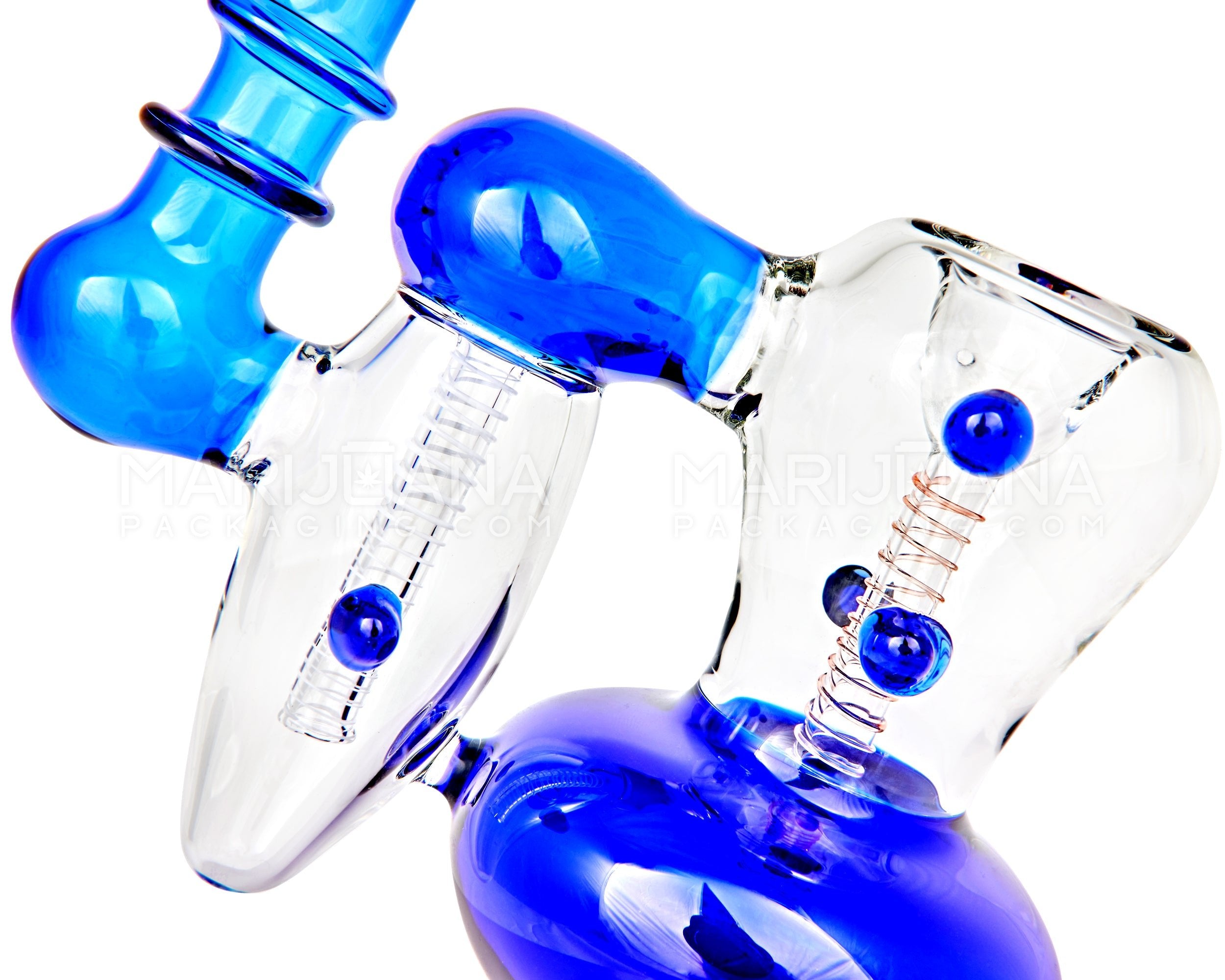 Ringed Double Chamber Bubbler w/ Multi Knockers | 7.5in Tall - Glass - Blue - 3