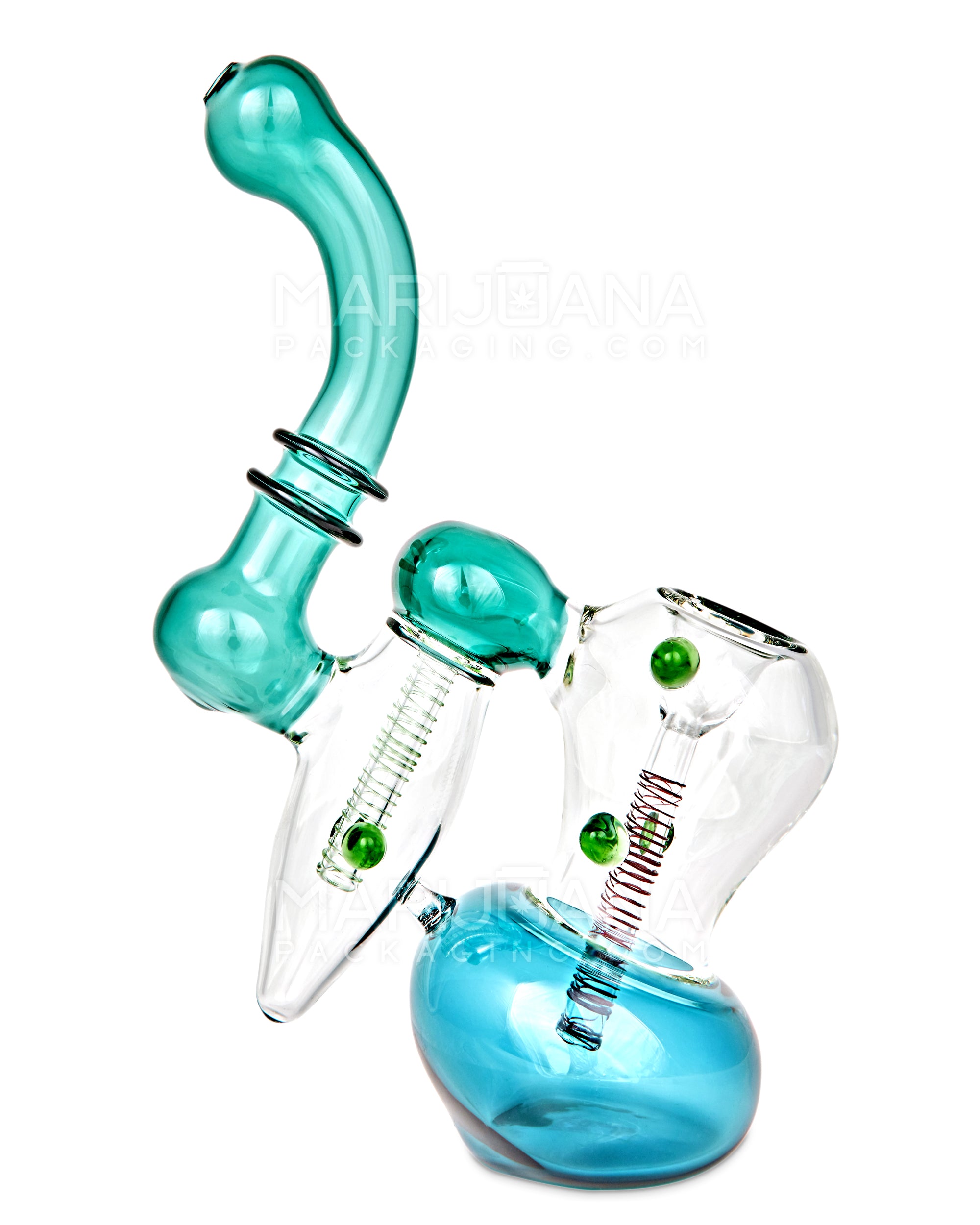 Ringed Double Chamber Bubbler w/ Multi Knockers | 7.5in Tall - Glass - Teal - 1