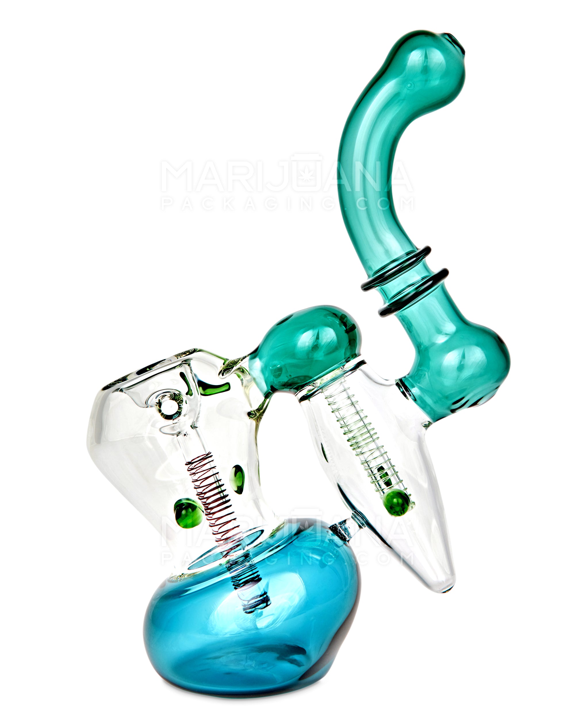 Ringed Double Chamber Bubbler w/ Multi Knockers | 7.5in Tall - Glass - Teal - 6