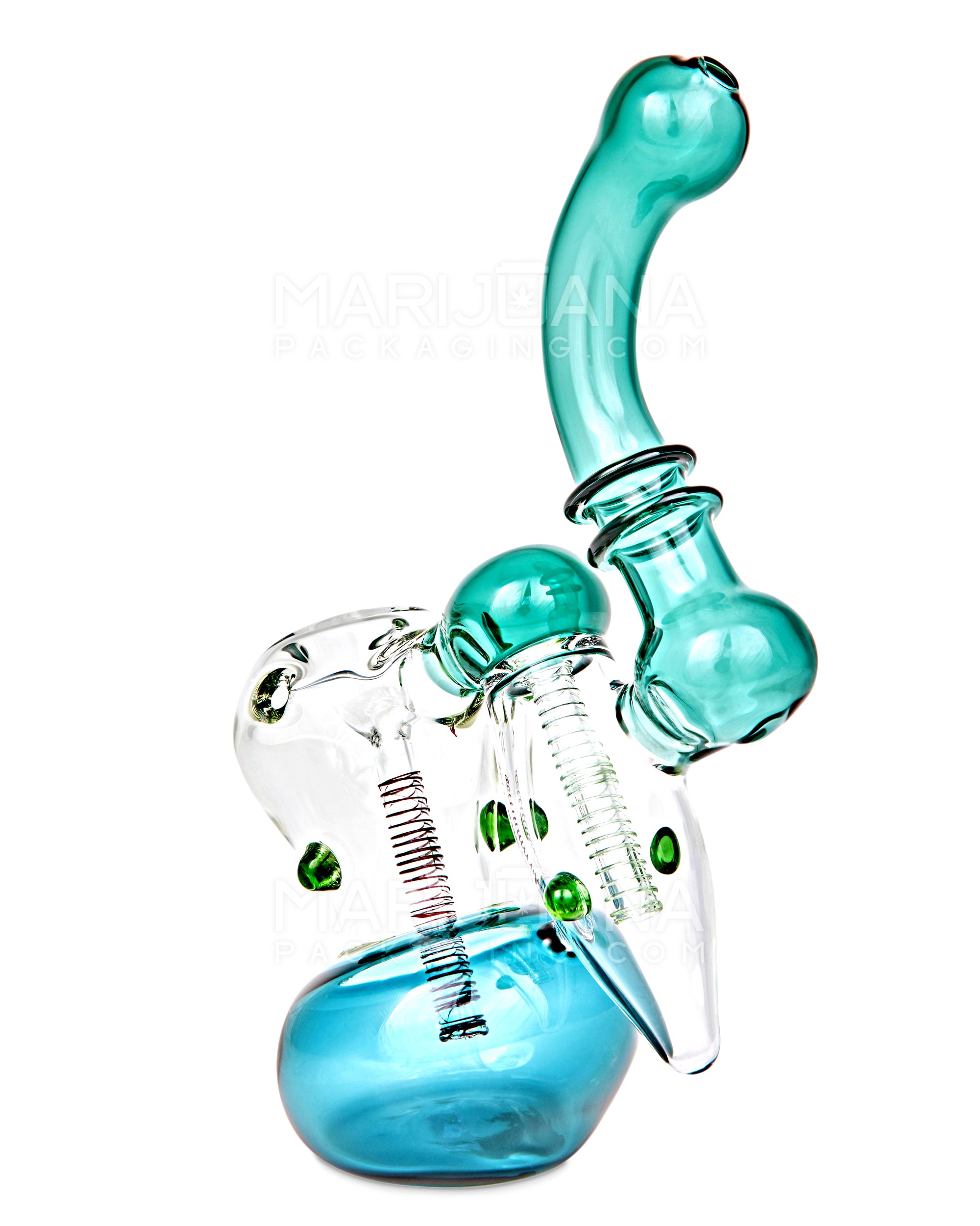 Ringed Double Chamber Bubbler w/ Multi Knockers | 7.5in Tall - Glass - Teal - 7