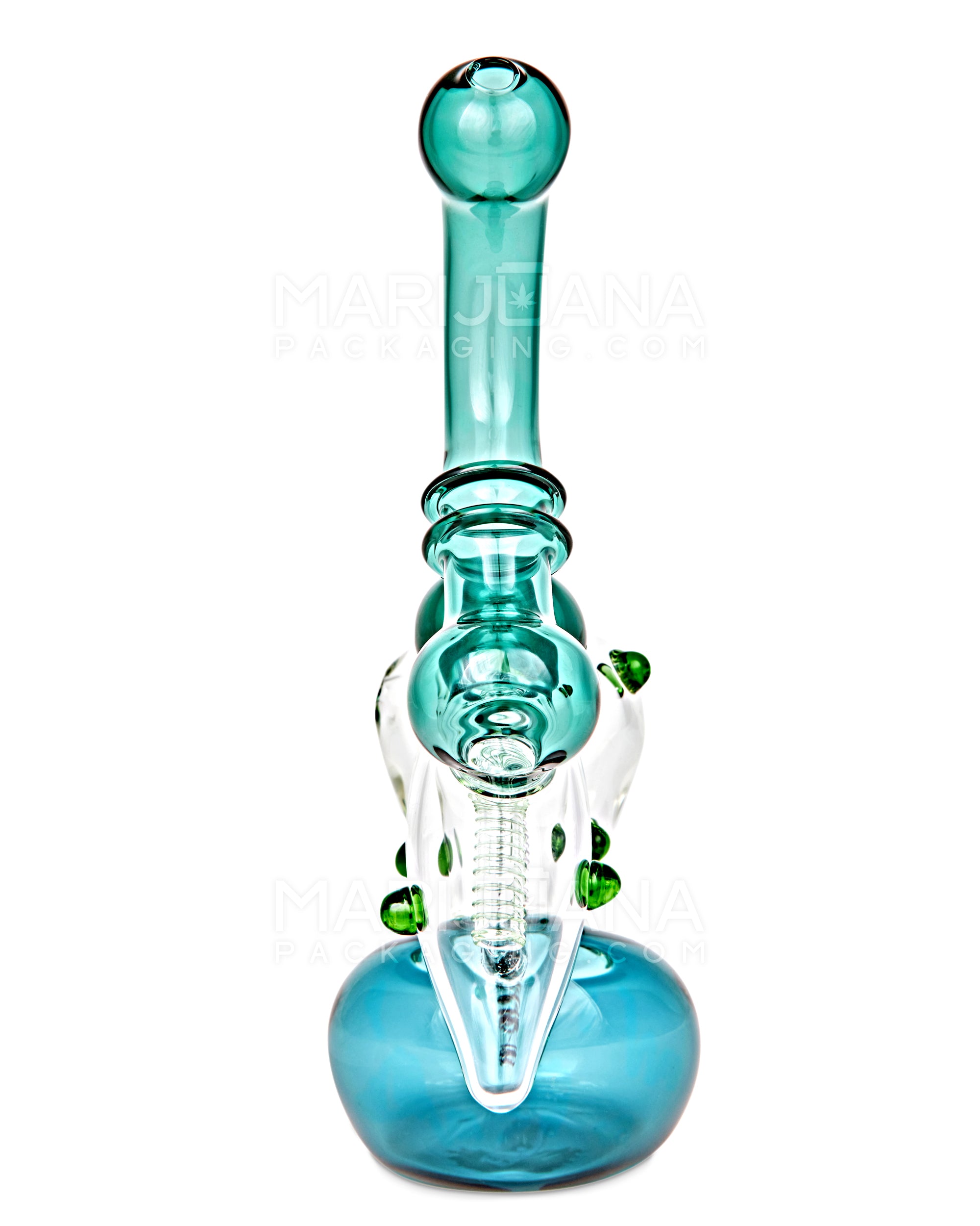 Ringed Double Chamber Bubbler w/ Multi Knockers | 7.5in Tall - Glass - Teal - 5