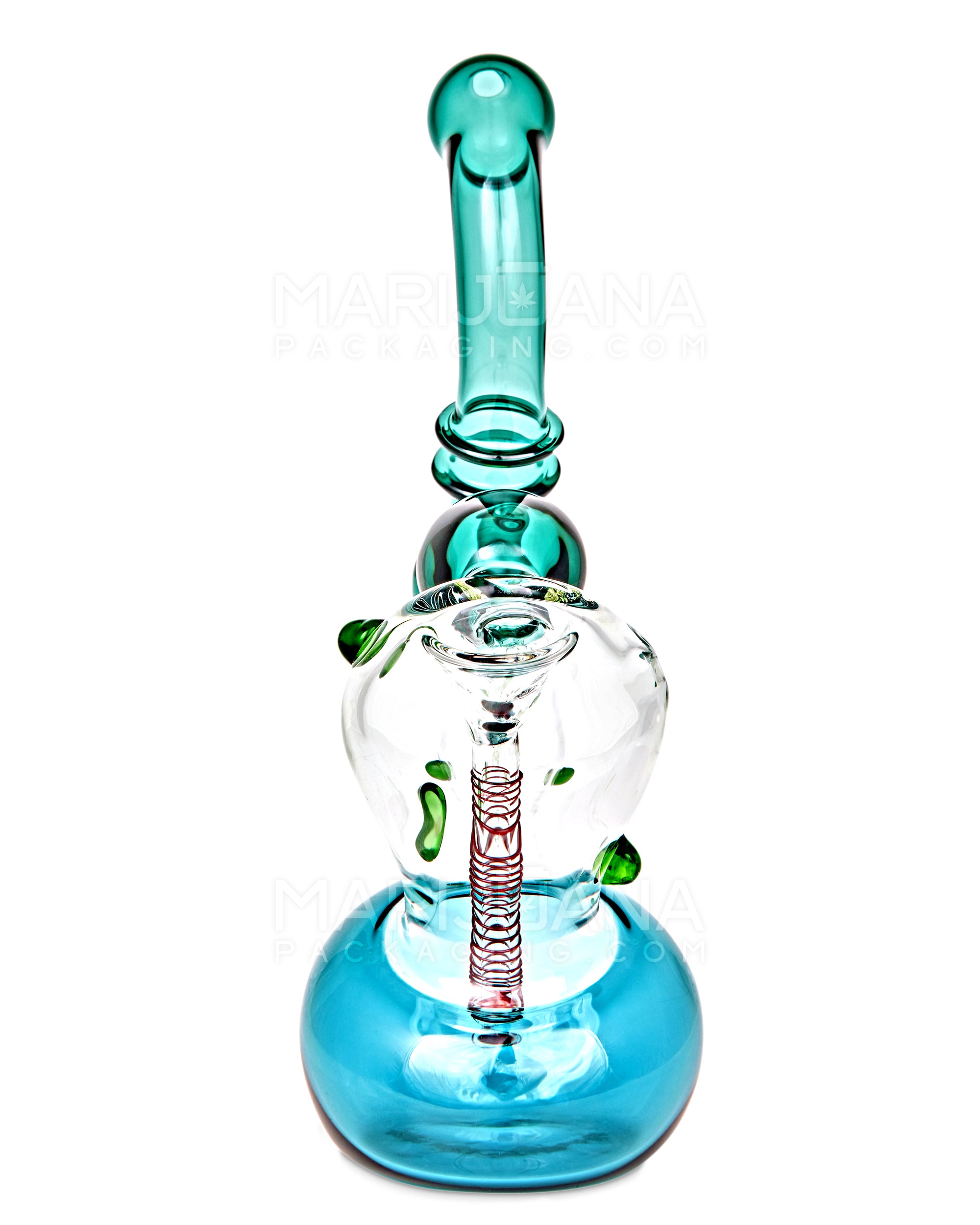 Ringed Double Chamber Bubbler w/ Multi Knockers | 7.5in Tall - Glass - Teal - 4