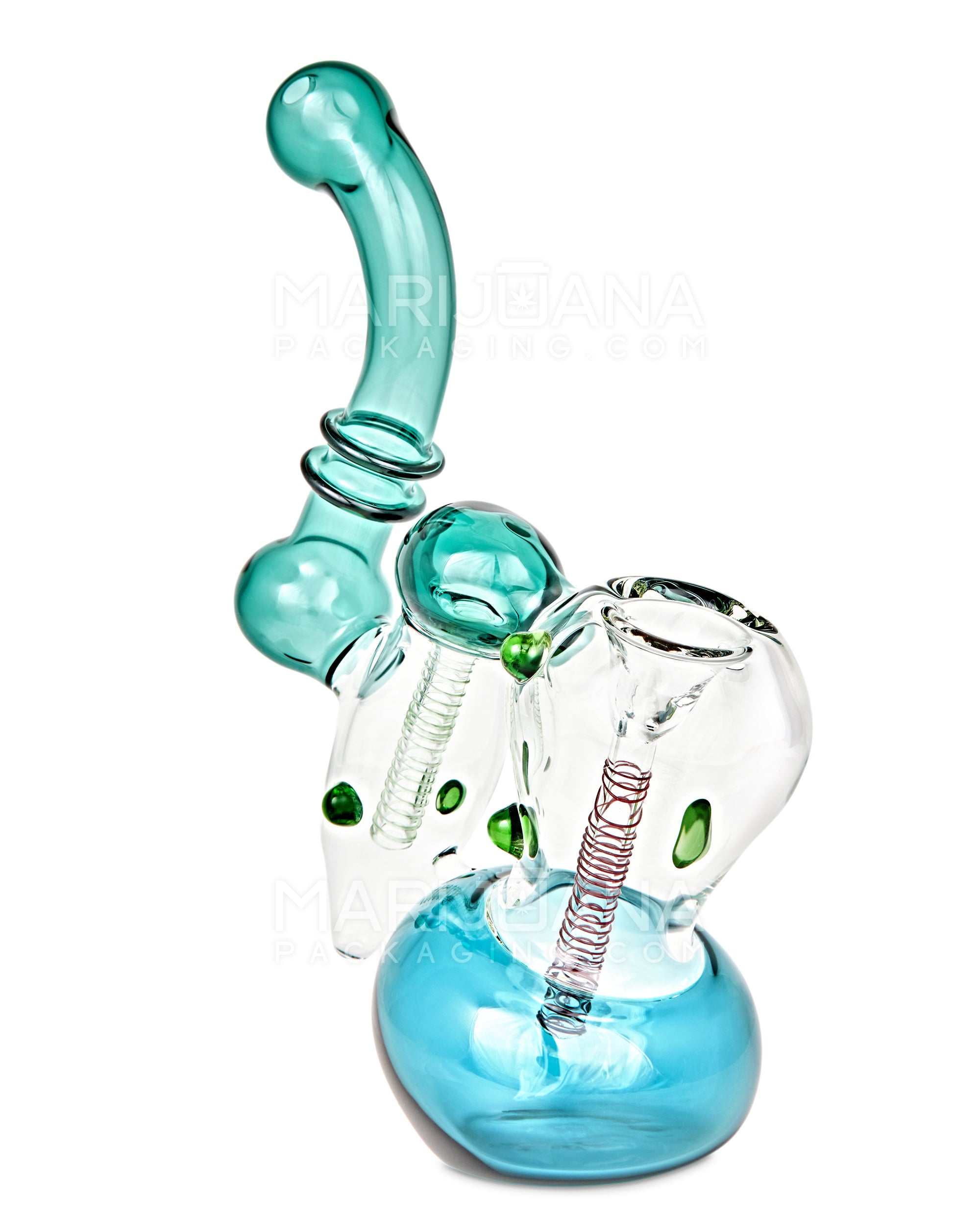 Ringed Double Chamber Bubbler w/ Multi Knockers | 7.5in Tall - Glass - Teal - 2