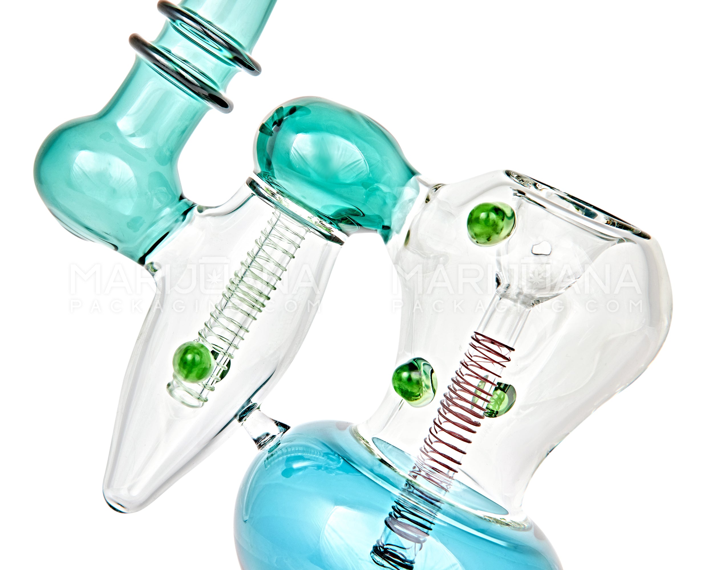 Ringed Double Chamber Bubbler w/ Multi Knockers | 7.5in Tall - Glass - Teal - 3