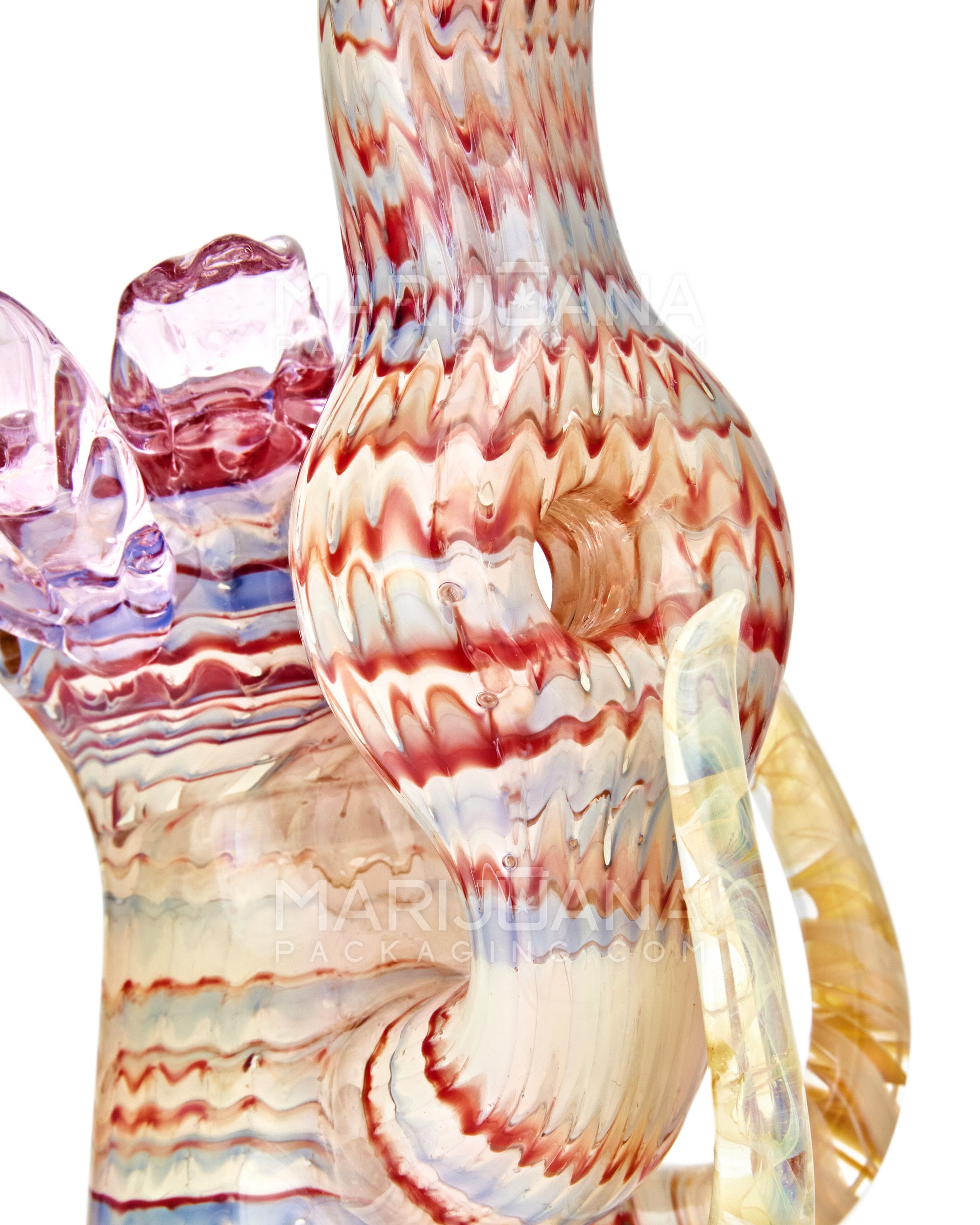Heady | Donut Neck Raked Flower Bubbler w/ Fumed Tendrils | 7.5in Tall - Thick Glass - Red - 8