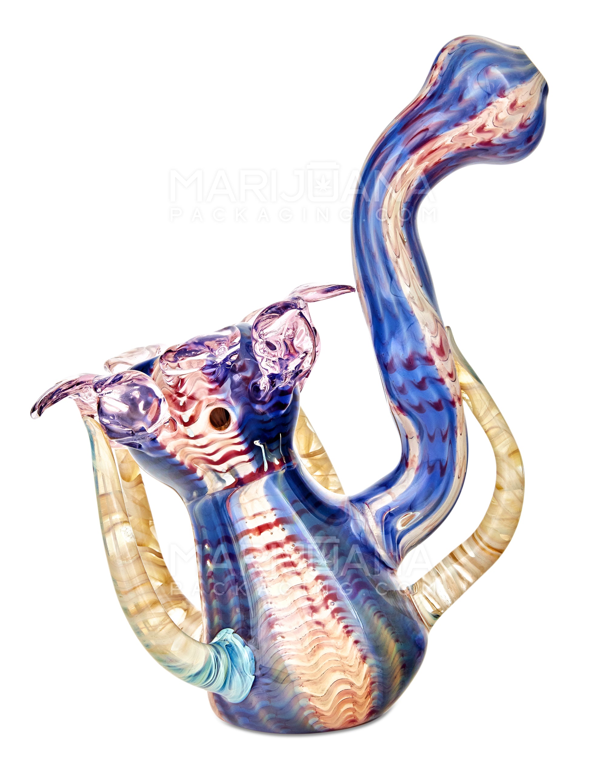 Heady | Donut Neck Raked Flower Bubbler w/ Fumed Tendrils | 7.5in Tall - Thick Glass - Blue - 5