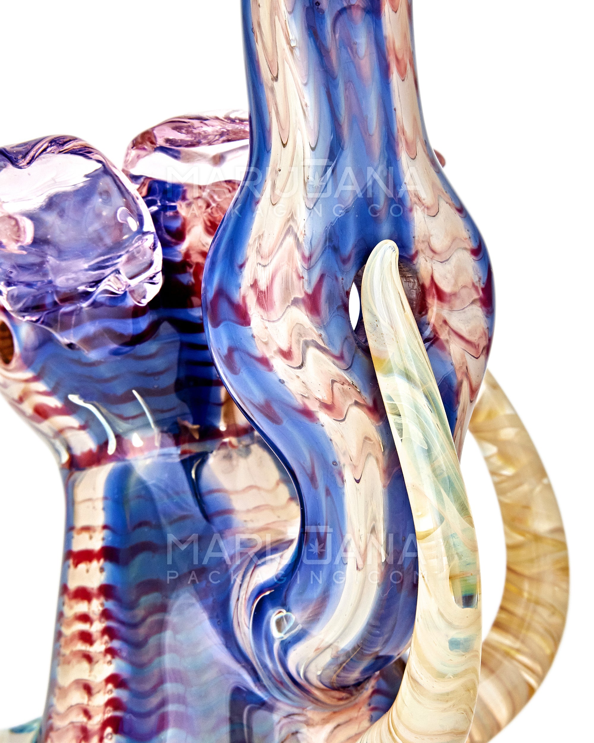 Heady | Donut Neck Raked Flower Bubbler w/ Fumed Tendrils | 7.5in Tall - Thick Glass - Blue - 7