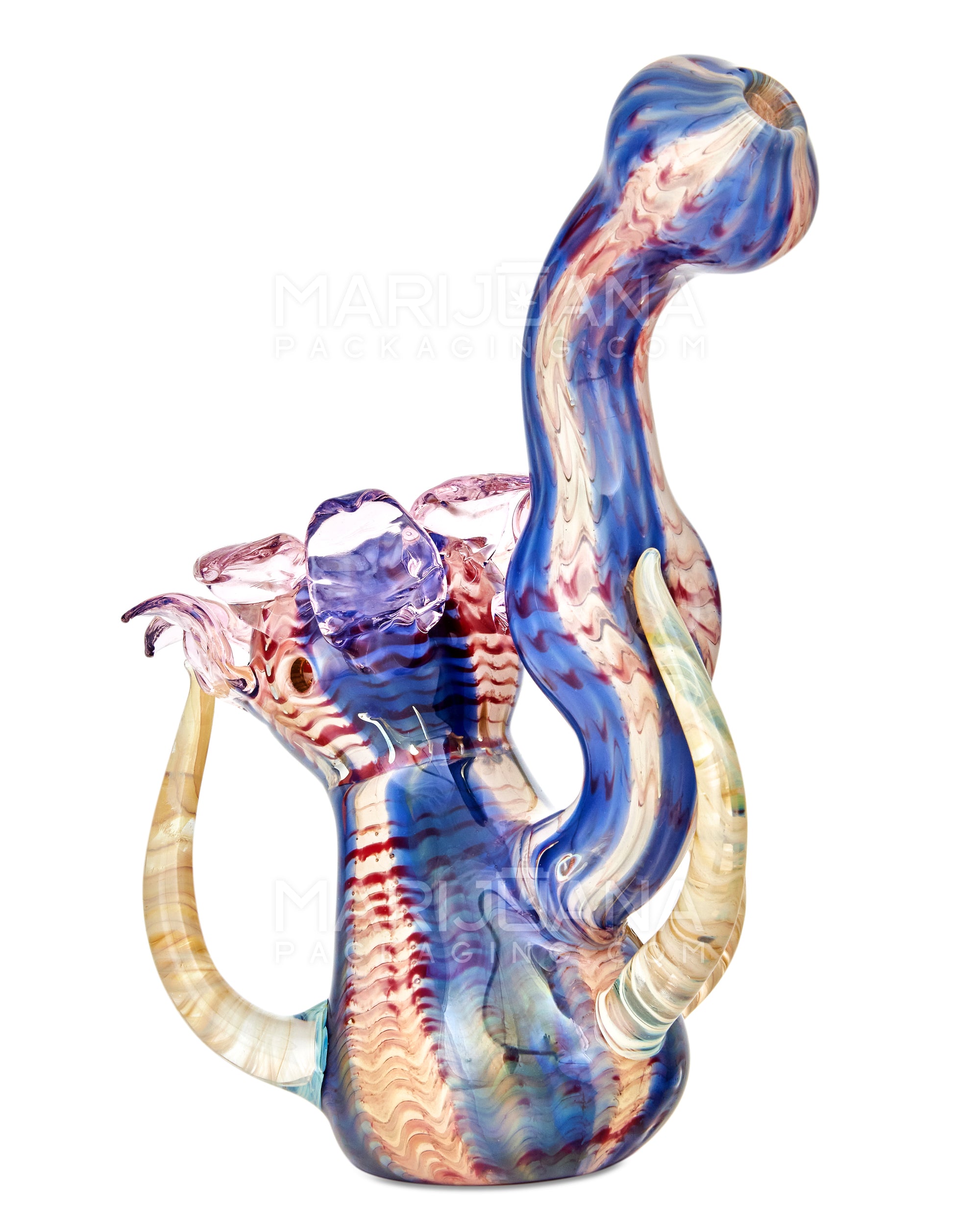 Heady | Donut Neck Raked Flower Bubbler w/ Fumed Tendrils | 7.5in Tall - Thick Glass - Blue - 10