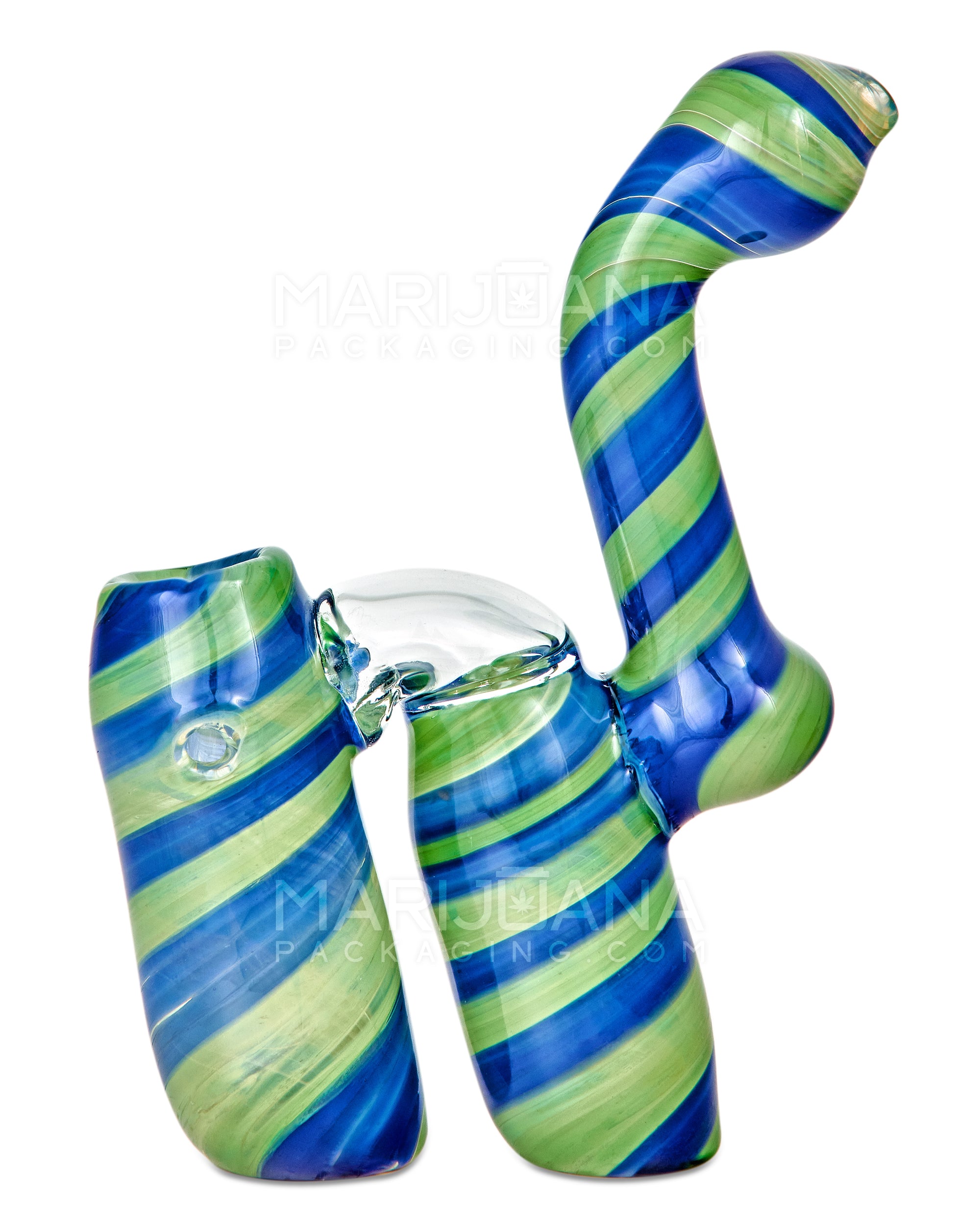 Spiral Double Chamber Bubbler | 6.5in Tall - Glass - Blue & Green - 5