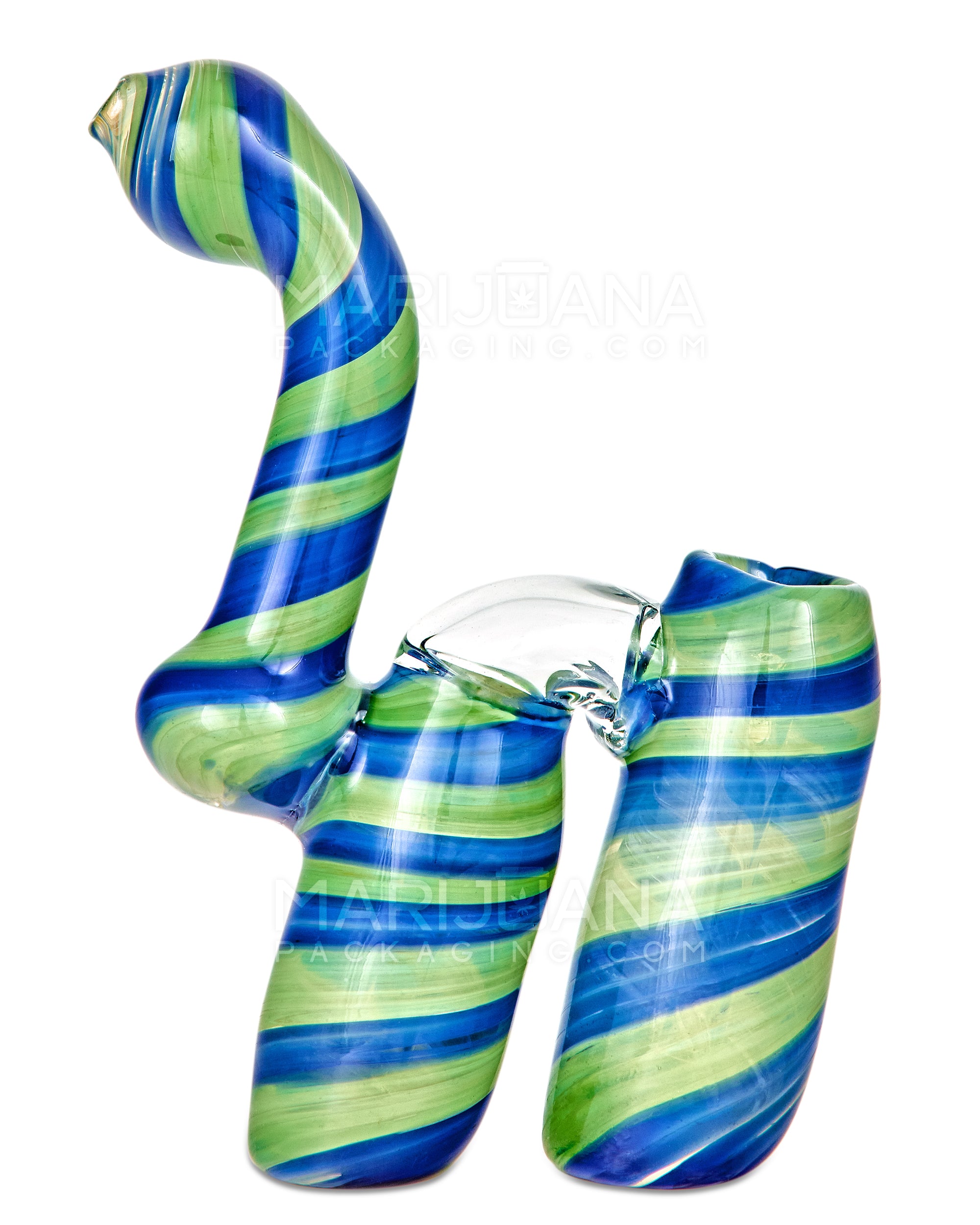 Spiral Double Chamber Bubbler | 6.5in Tall - Glass - Blue & Green - 1