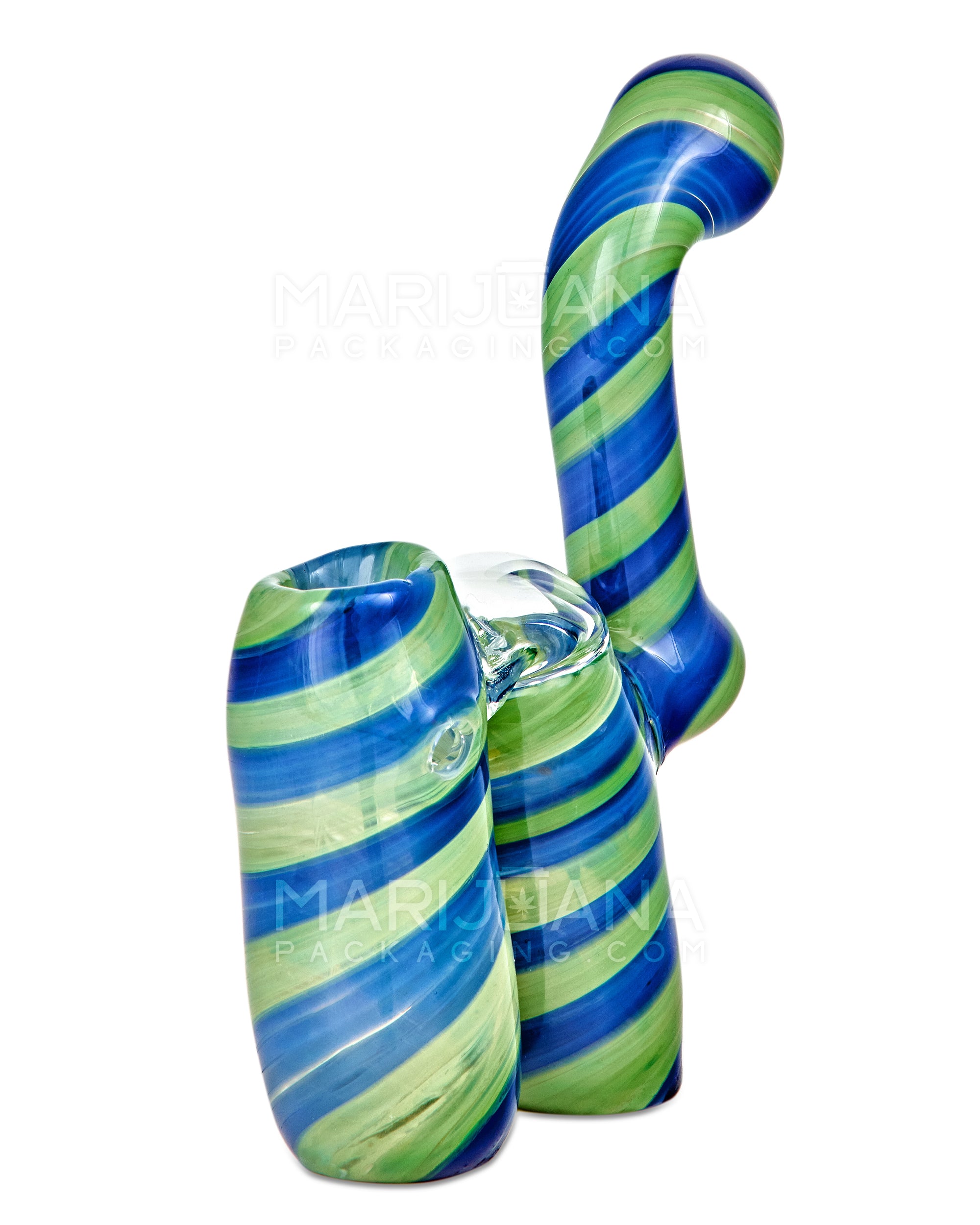 Spiral Double Chamber Bubbler | 6.5in Tall - Glass - Blue & Green - 2