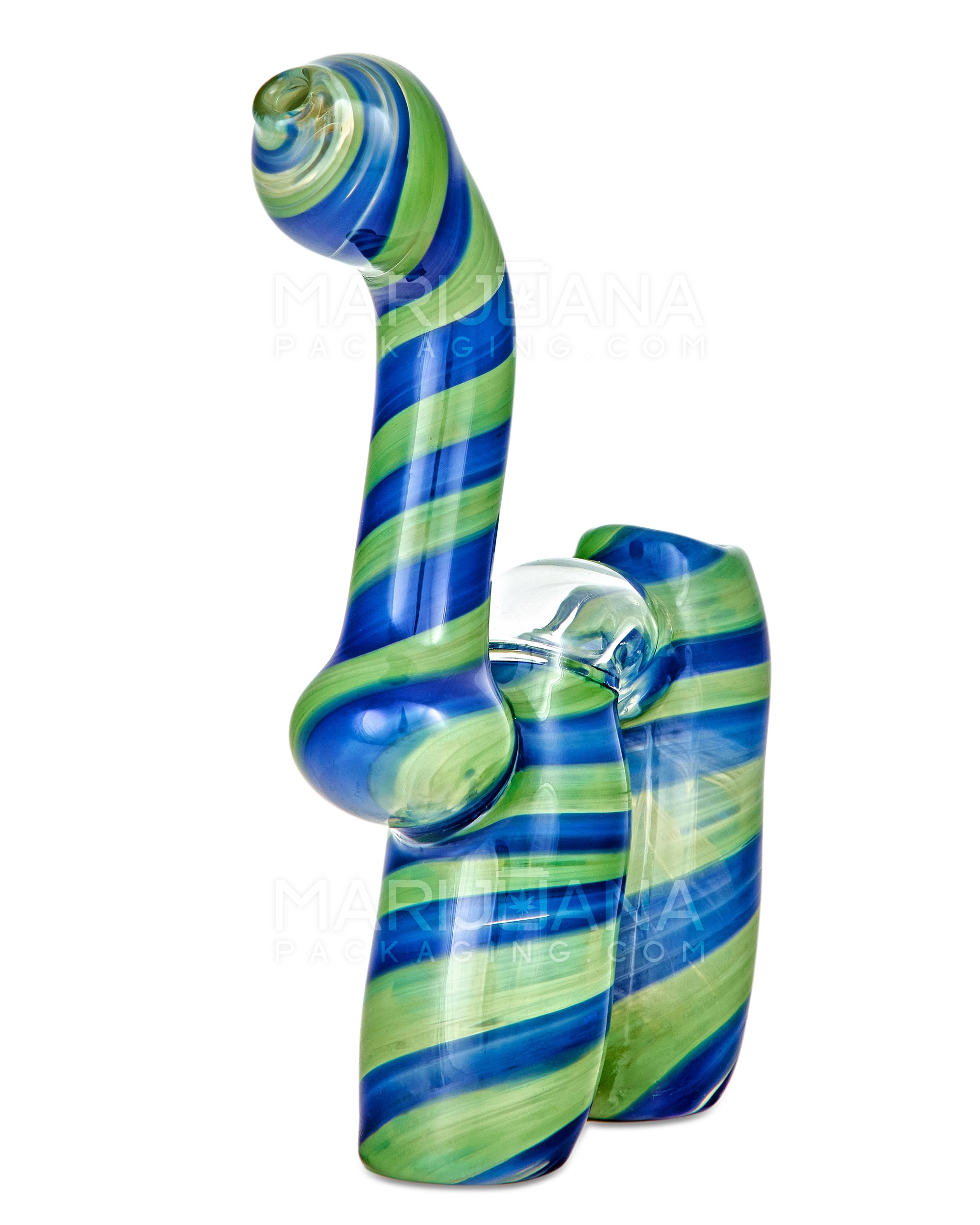 Spiral Double Chamber Bubbler | 6.5in Tall - Glass - Blue & Green - 3