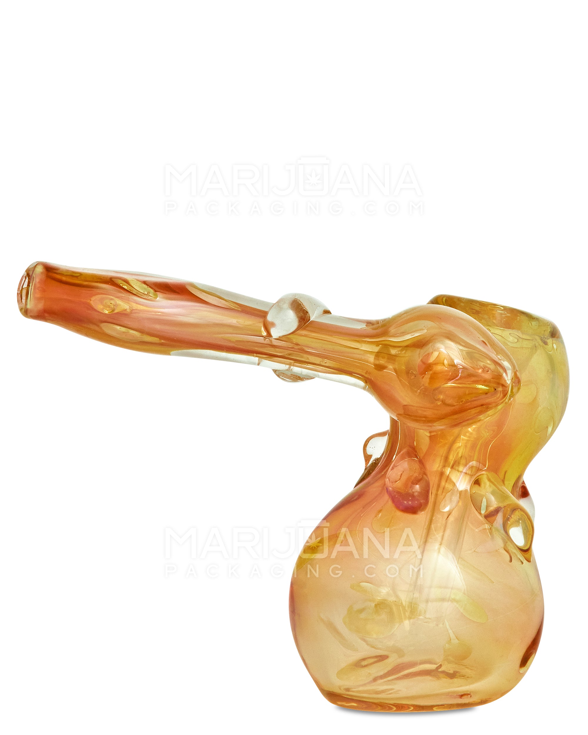 Flat Mouth Multi Fumed & Bubble Trap Sidecar Bubbler | 4in Tall - Glass - Rose Gold - 9