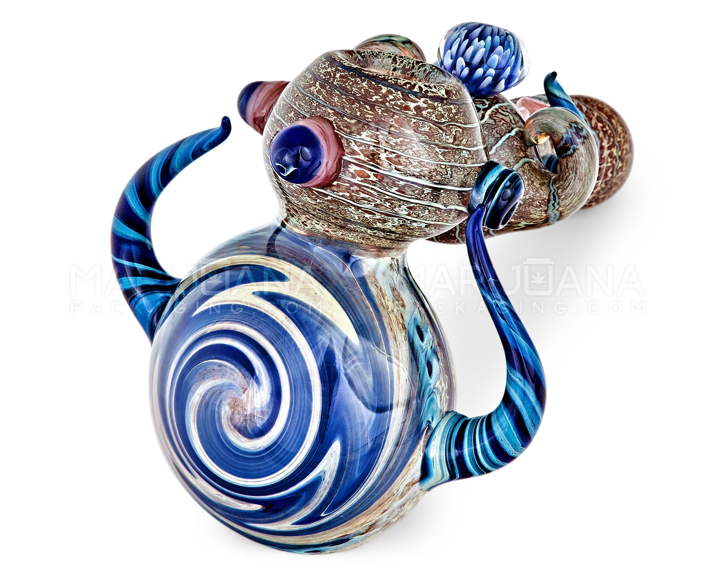 Heady | Ringed Horned Hypnotic Hammer Bubbler w/ Implosion Marble & Double Knockers | 8in Long - Thick Glass - Assorted - 19