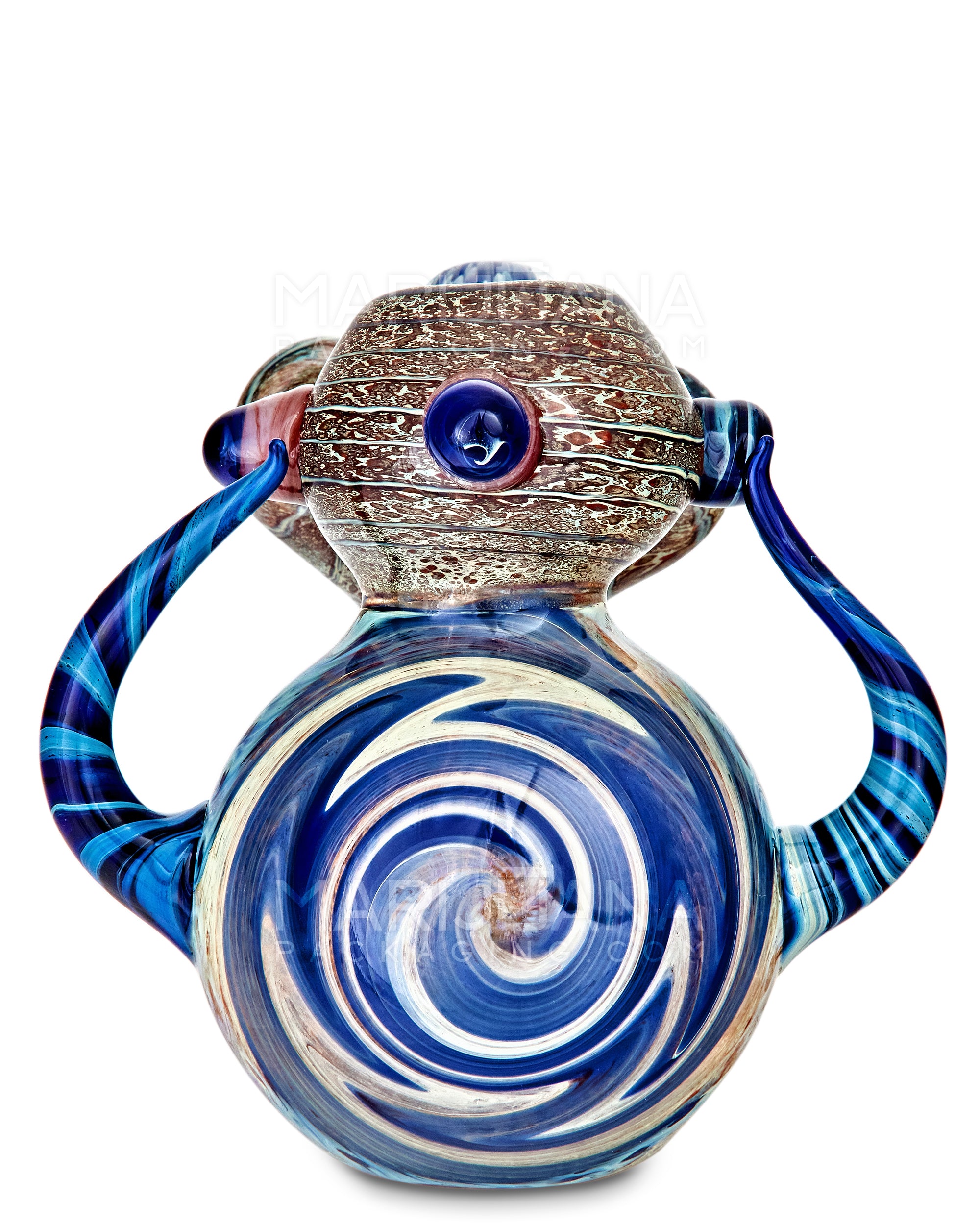 Heady | Ringed Horned Hypnotic Hammer Bubbler w/ Implosion Marble & Double Knockers | 8in Long - Thick Glass - Assorted - 3