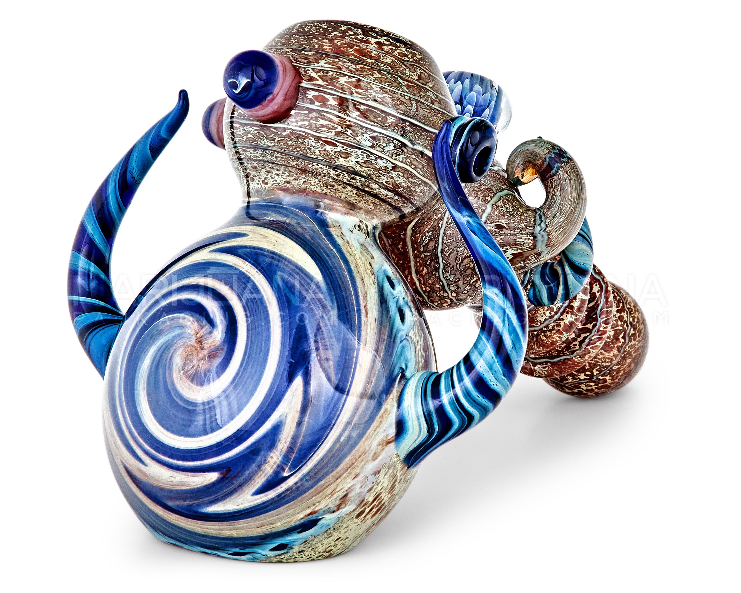Heady | Ringed Horned Hypnotic Hammer Bubbler w/ Implosion Marble & Double Knockers | 8in Long - Thick Glass - Assorted - 6