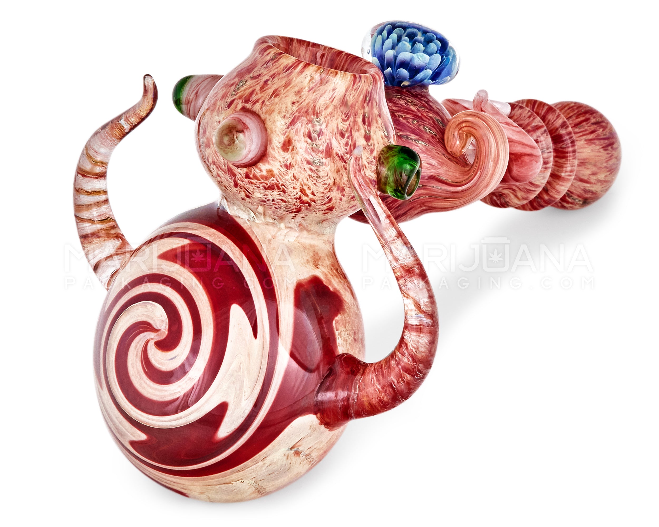 Heady | Ringed Horned Hypnotic Hammer Bubbler w/ Implosion Marble & Double Knockers | 8in Long - Thick Glass - Assorted - 21