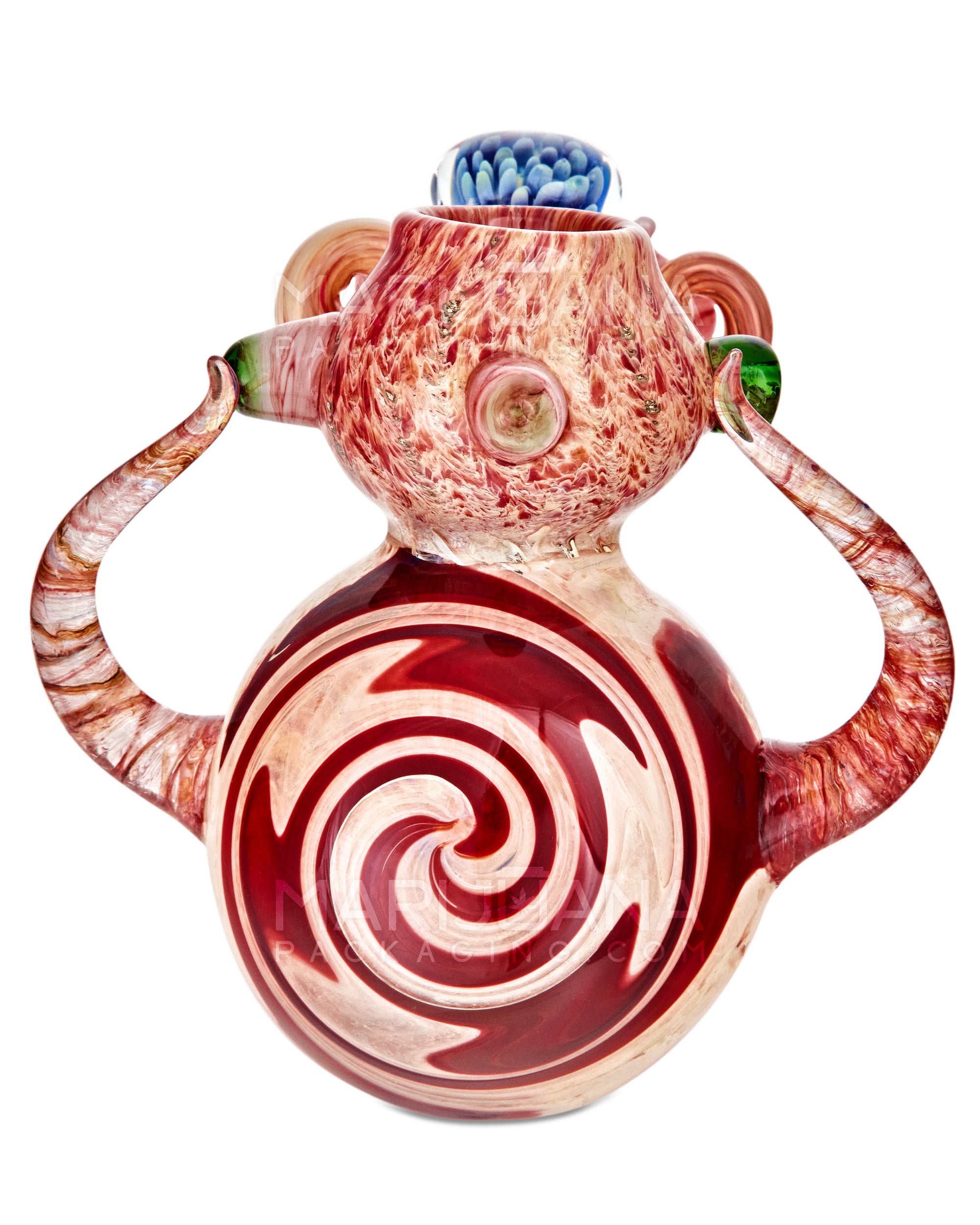 Heady | Ringed Horned Hypnotic Hammer Bubbler w/ Implosion Marble & Double Knockers | 8in Long - Thick Glass - Assorted - 15