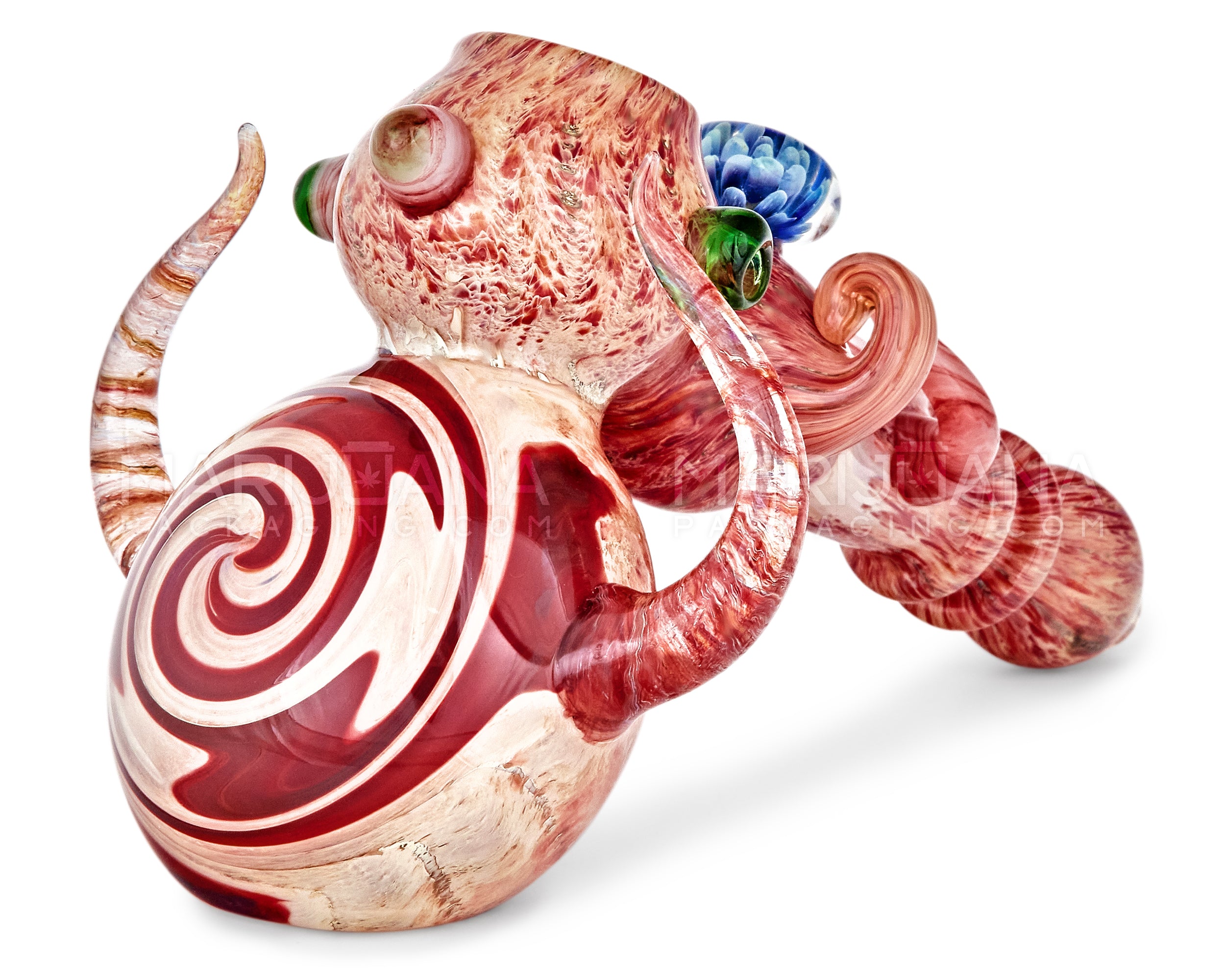 Heady | Ringed Horned Hypnotic Hammer Bubbler w/ Implosion Marble & Double Knockers | 8in Long - Thick Glass - Assorted - 18