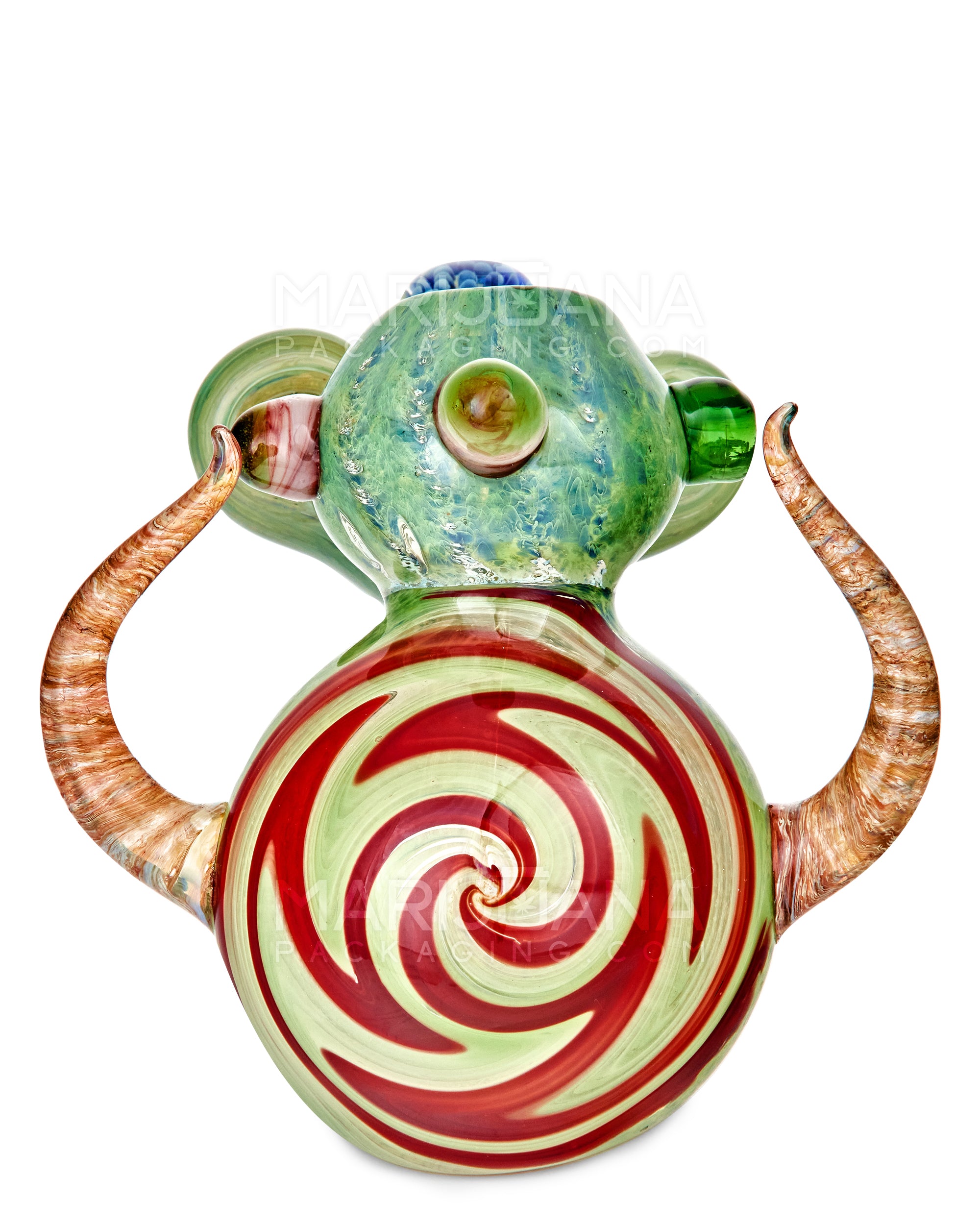 Heady | Ringed Horned Hypnotic Hammer Bubbler w/ Implosion Marble & Double Knockers | 8in Long - Thick Glass - Assorted - 9