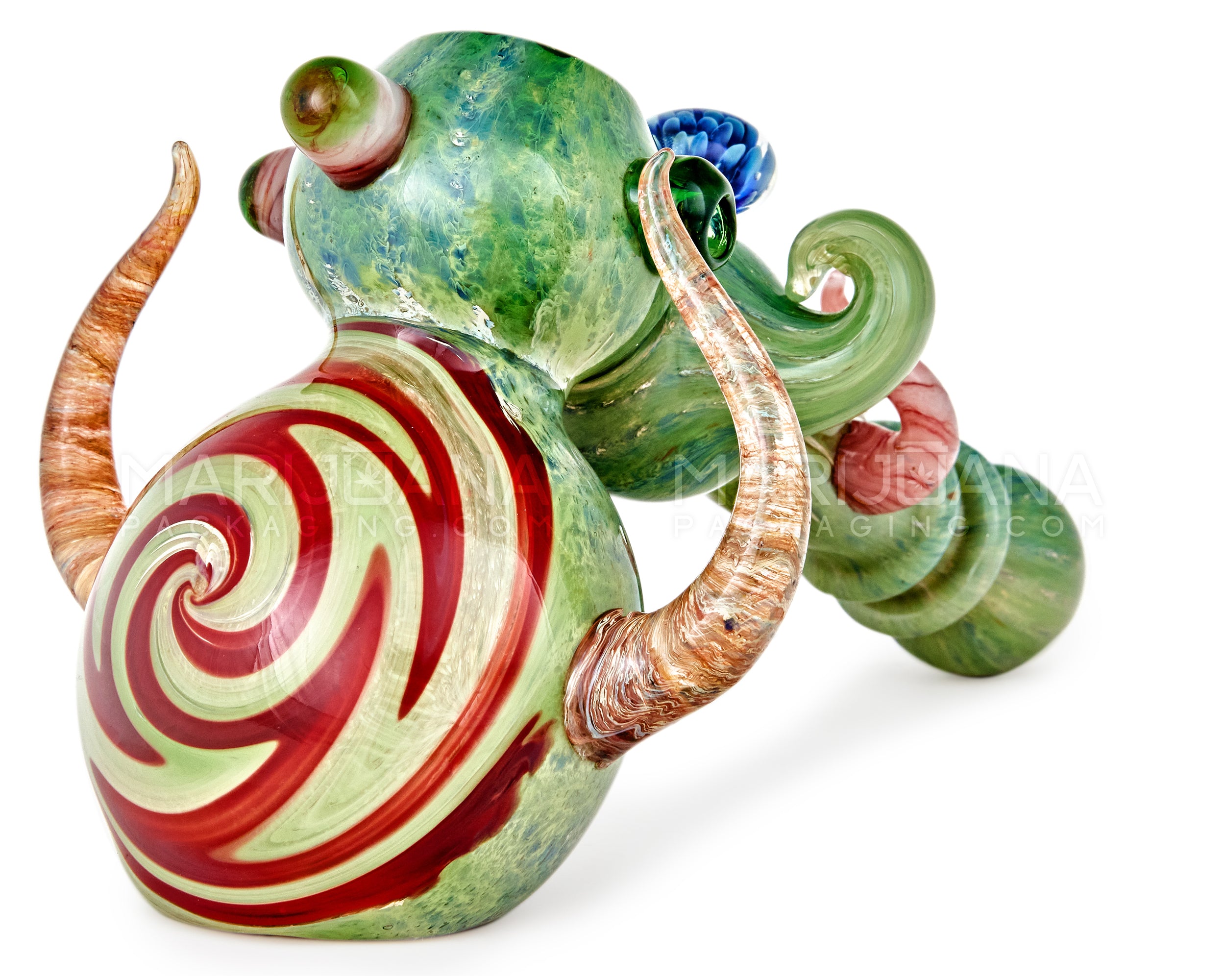 Heady | Ringed Horned Hypnotic Hammer Bubbler w/ Implosion Marble & Double Knockers | 8in Long - Thick Glass - Assorted - 12