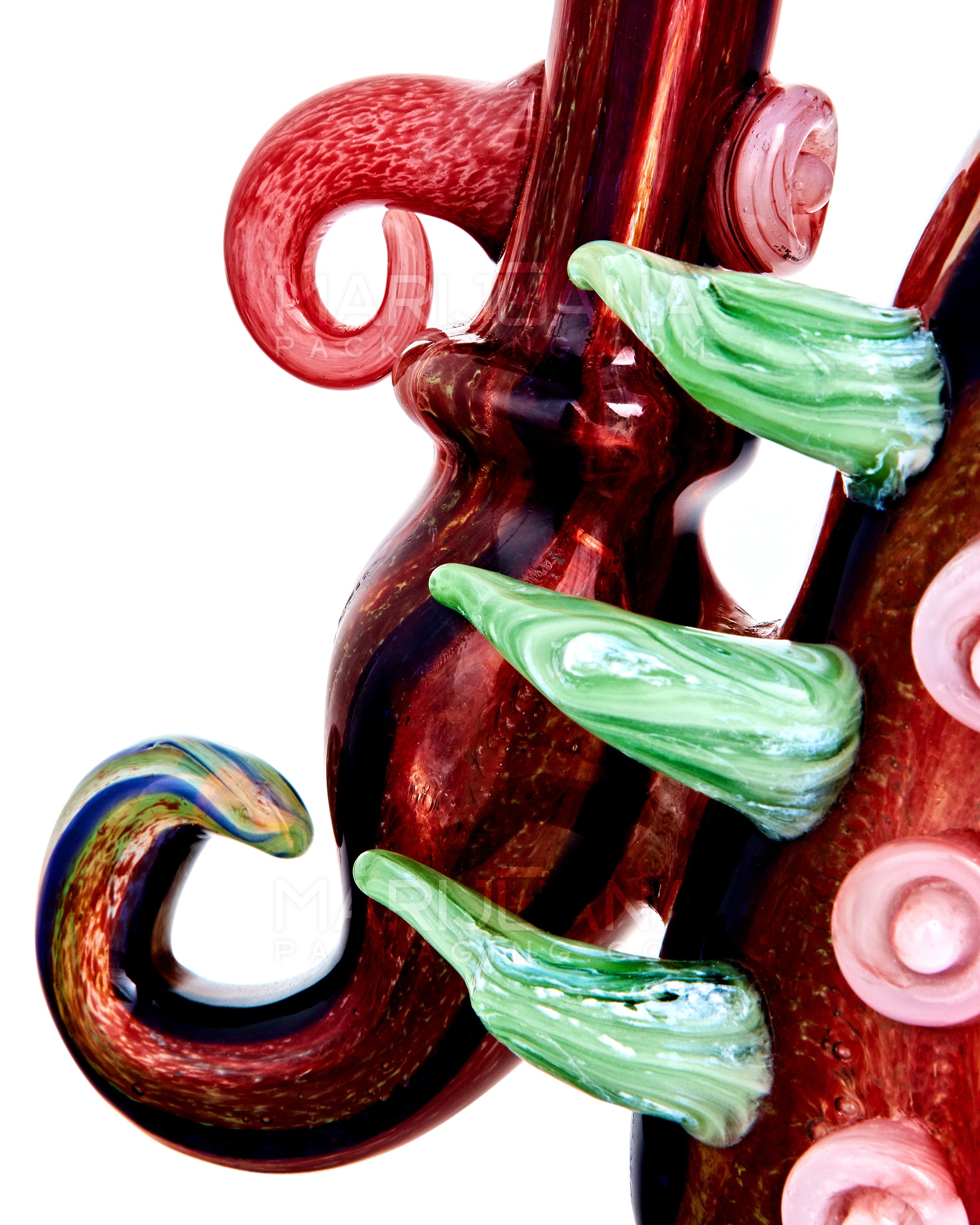 Heady | Striped & Color Pull Kraken Bubbler w/ Triple Horns | 7in Tall - Very Thick Glass - Red - 9