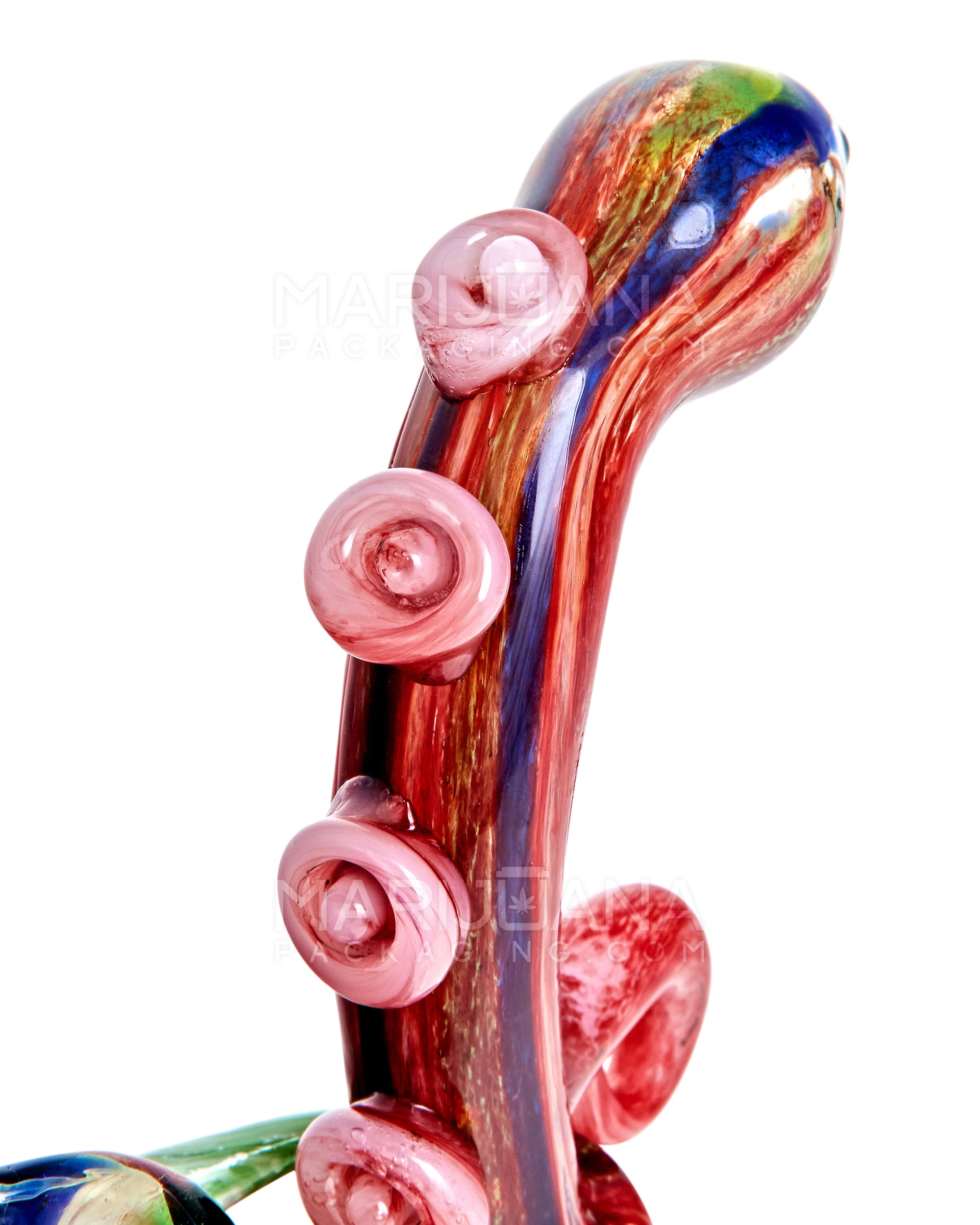 Heady | Striped & Color Pull Kraken Bubbler w/ Triple Horns | 7in Tall - Very Thick Glass - Red - 10
