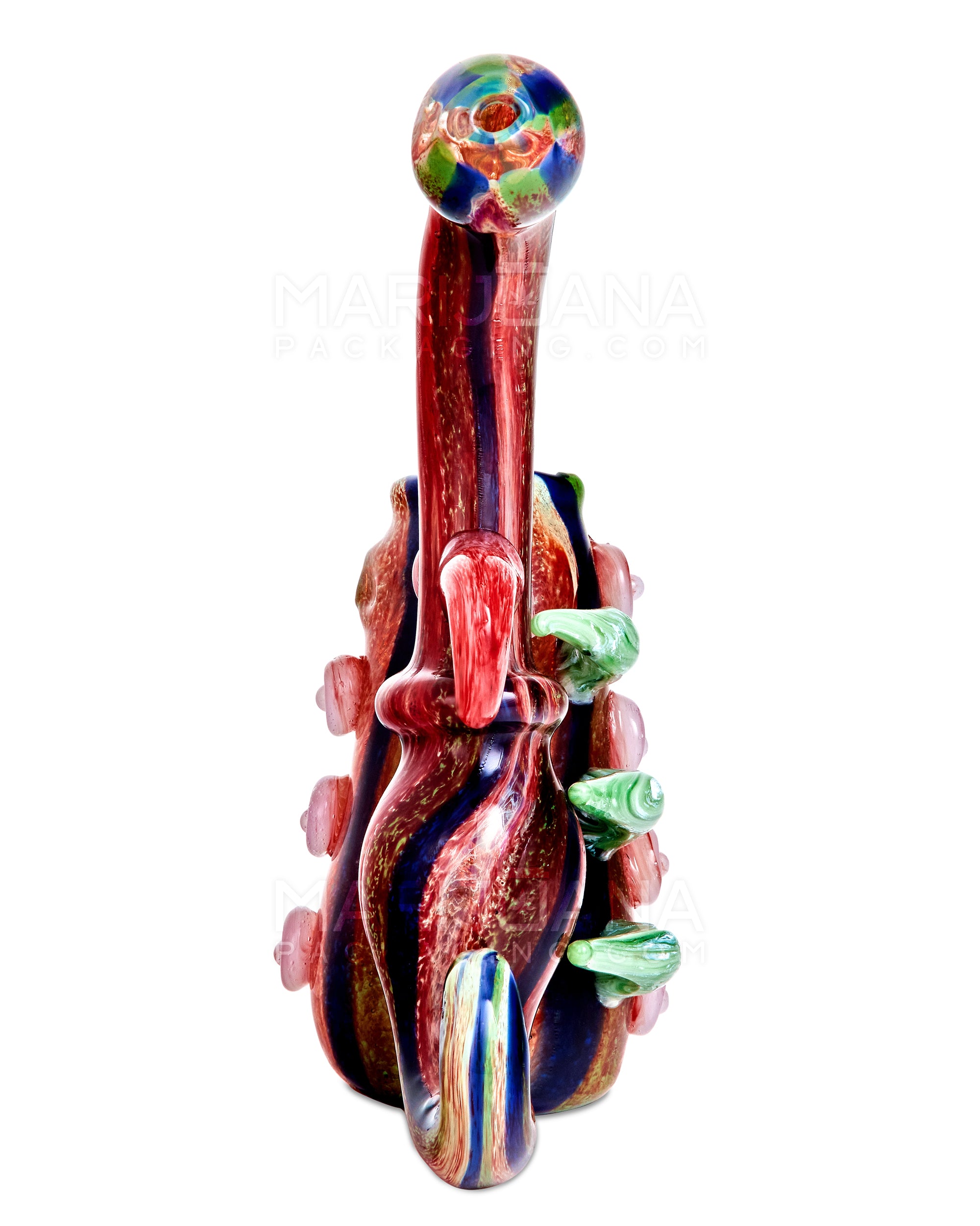 Heady | Striped & Color Pull Kraken Bubbler w/ Triple Horns | 7in Tall - Very Thick Glass - Red - 6