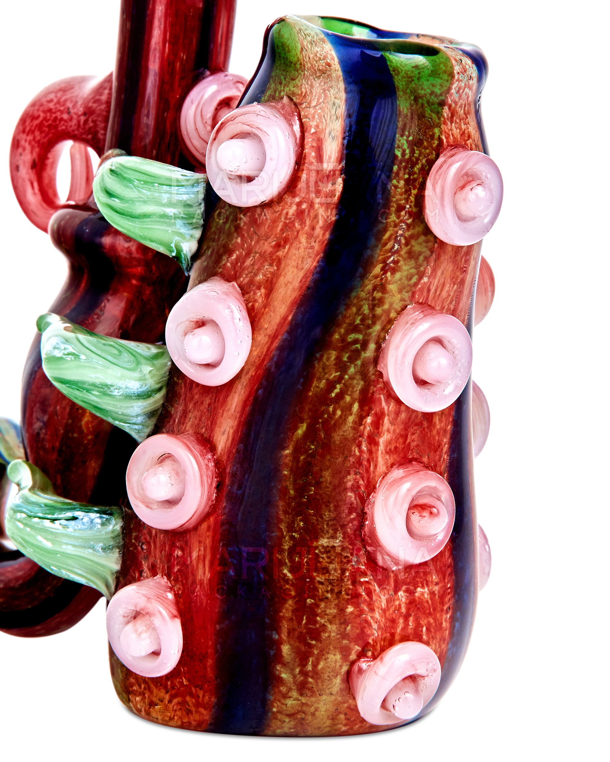 Heady | Striped & Color Pull Kraken Bubbler w/ Triple Horns | 7in Tall - Very Thick Glass - Red - 8