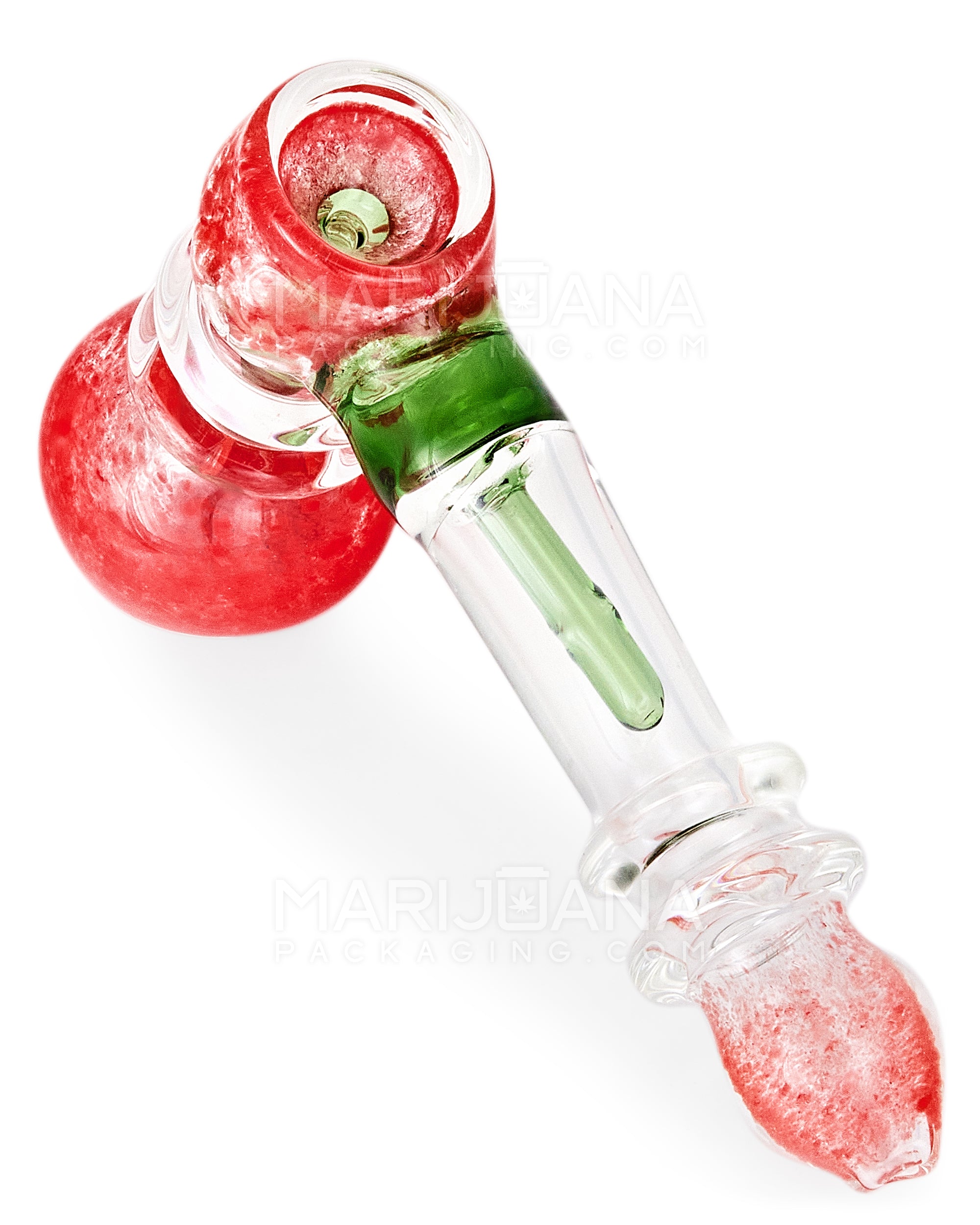 Ringed Frit Hammer Bubbler | 6in Long - Glass - Red & Green - 1
