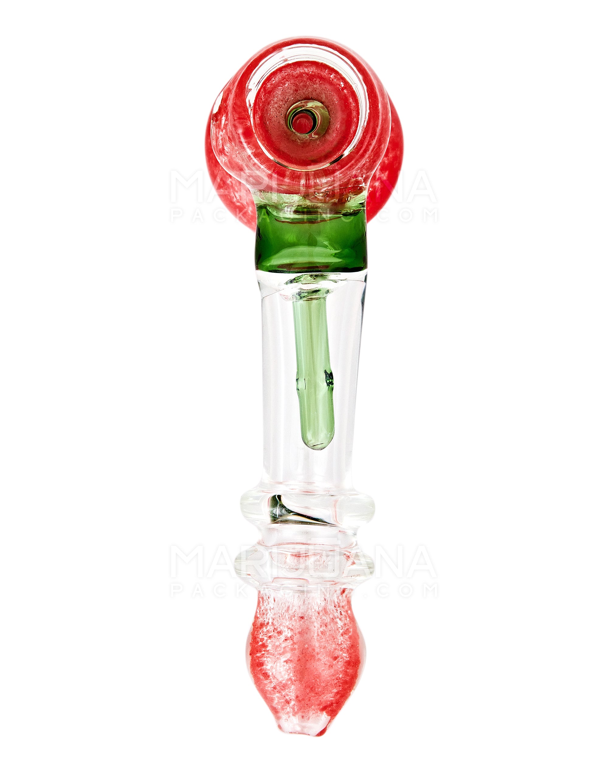 Ringed Frit Hammer Bubbler | 6in Long - Glass - Red & Green - 2
