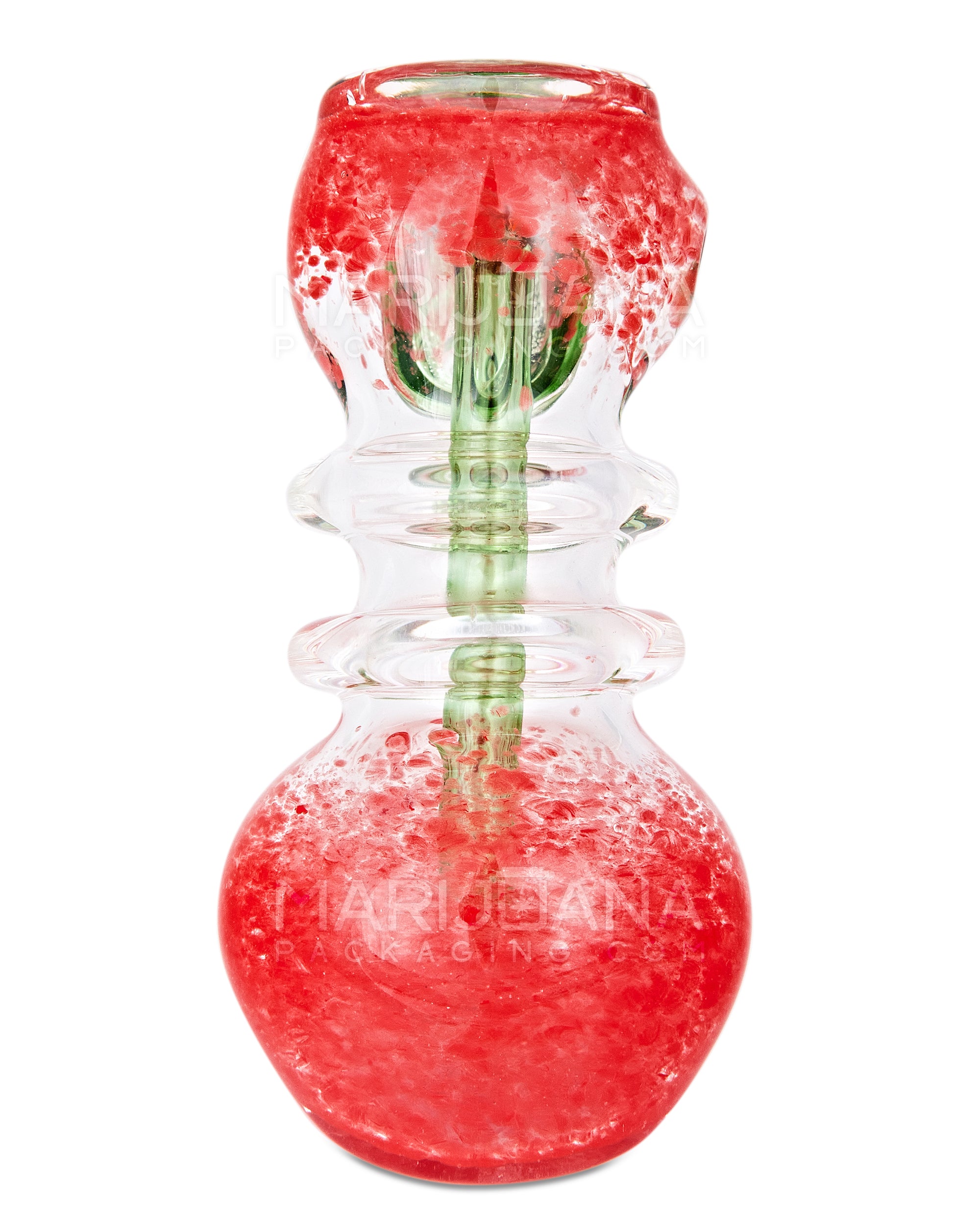 Ringed Frit Hammer Bubbler | 6in Long - Glass - Red & Green - 3