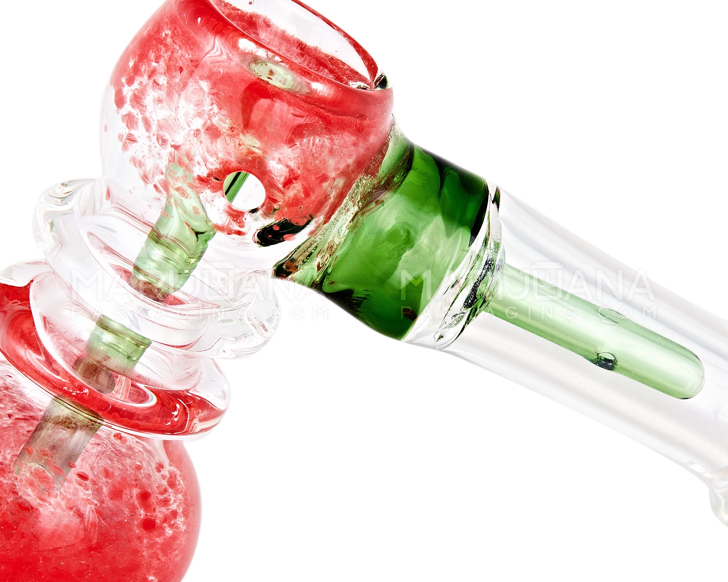 Ringed Frit Hammer Bubbler | 6in Long - Glass - Red & Green - 4