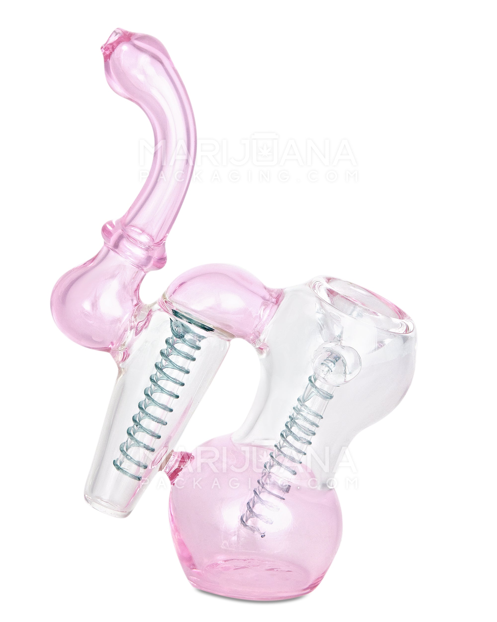 Ringed Double Chamber Bubbler w/ Multi Knockers | 7.5in Tall - Glass - Pink - 1