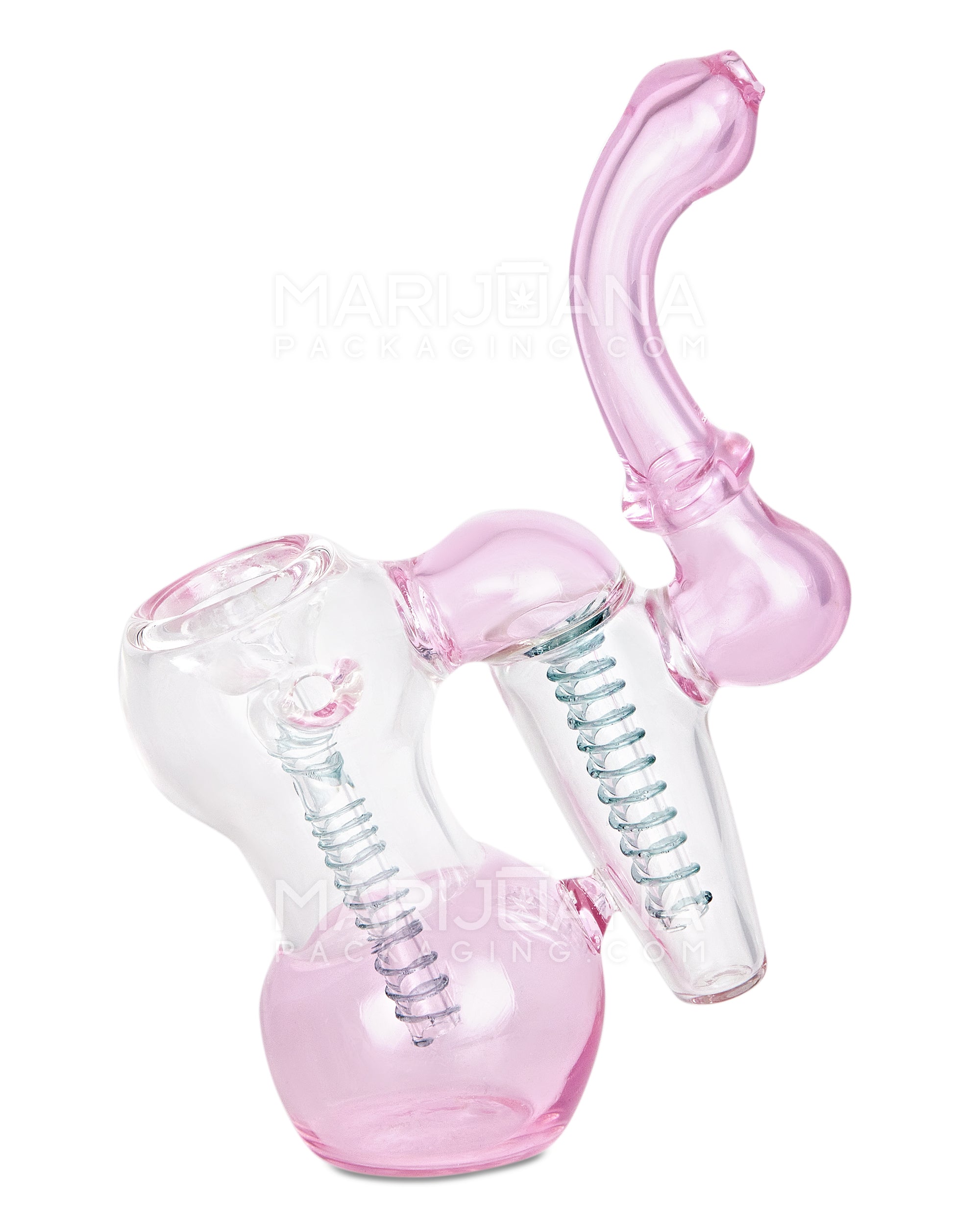 Ringed Double Chamber Bubbler w/ Multi Knockers | 7.5in Tall - Glass - Pink - 9