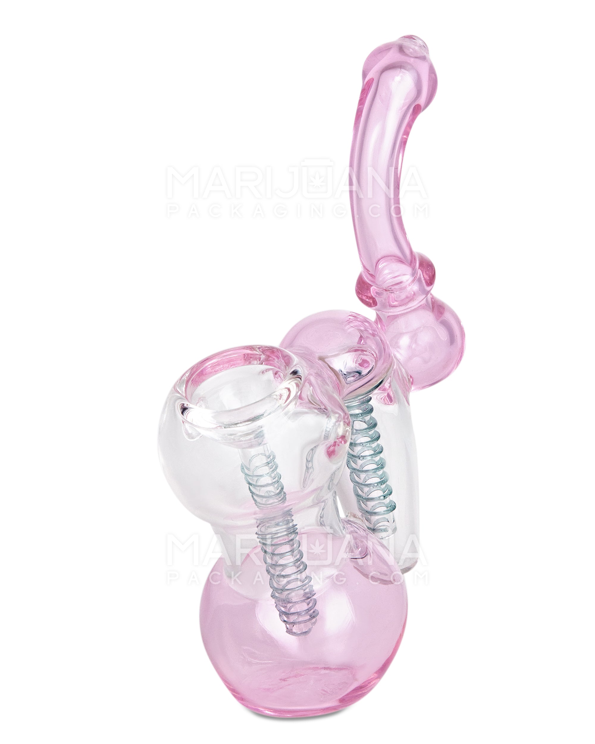 Ringed Double Chamber Bubbler w/ Multi Knockers | 7.5in Tall - Glass - Pink - 7