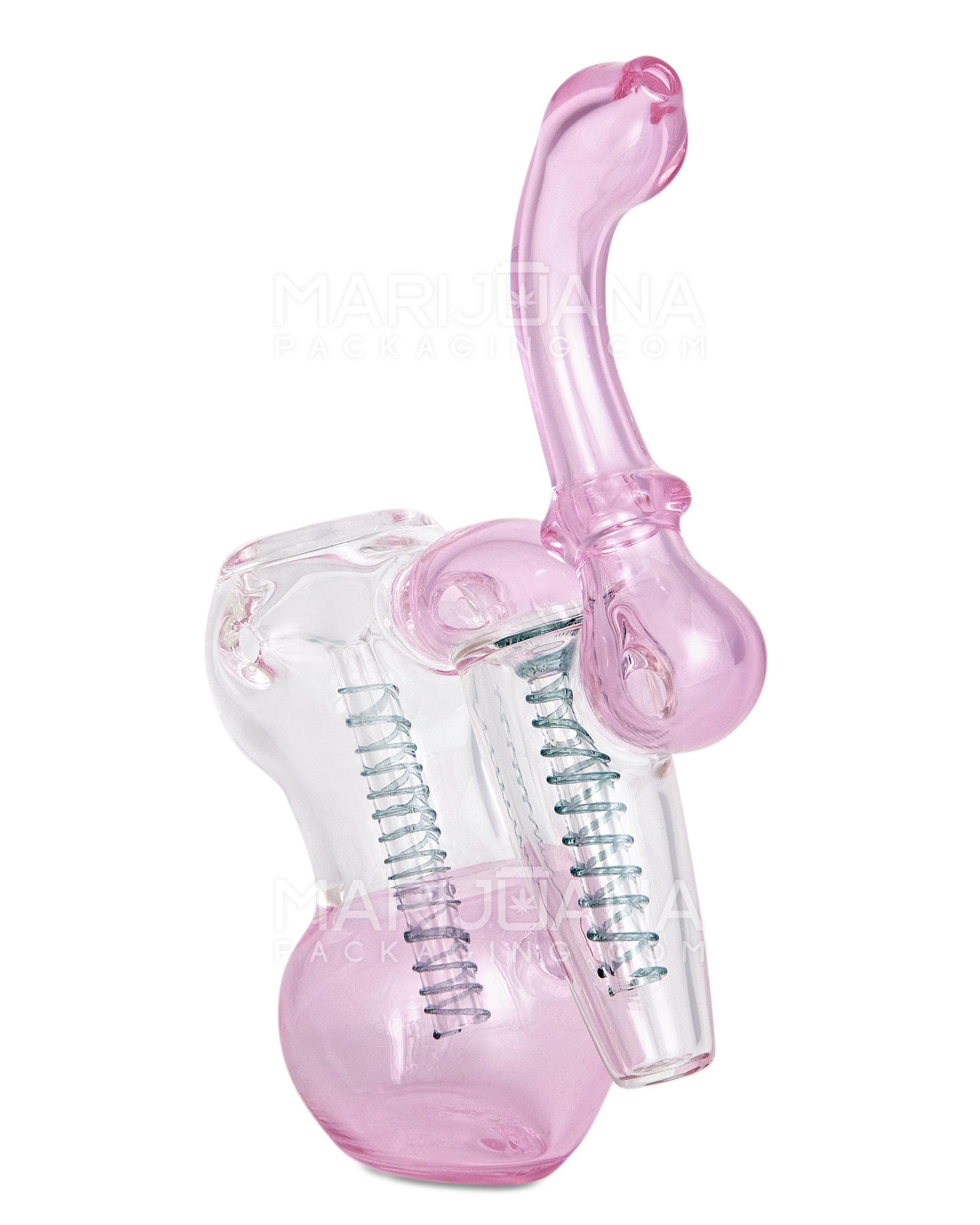 Ringed Double Chamber Bubbler w/ Multi Knockers | 7.5in Tall - Glass - Pink - 6