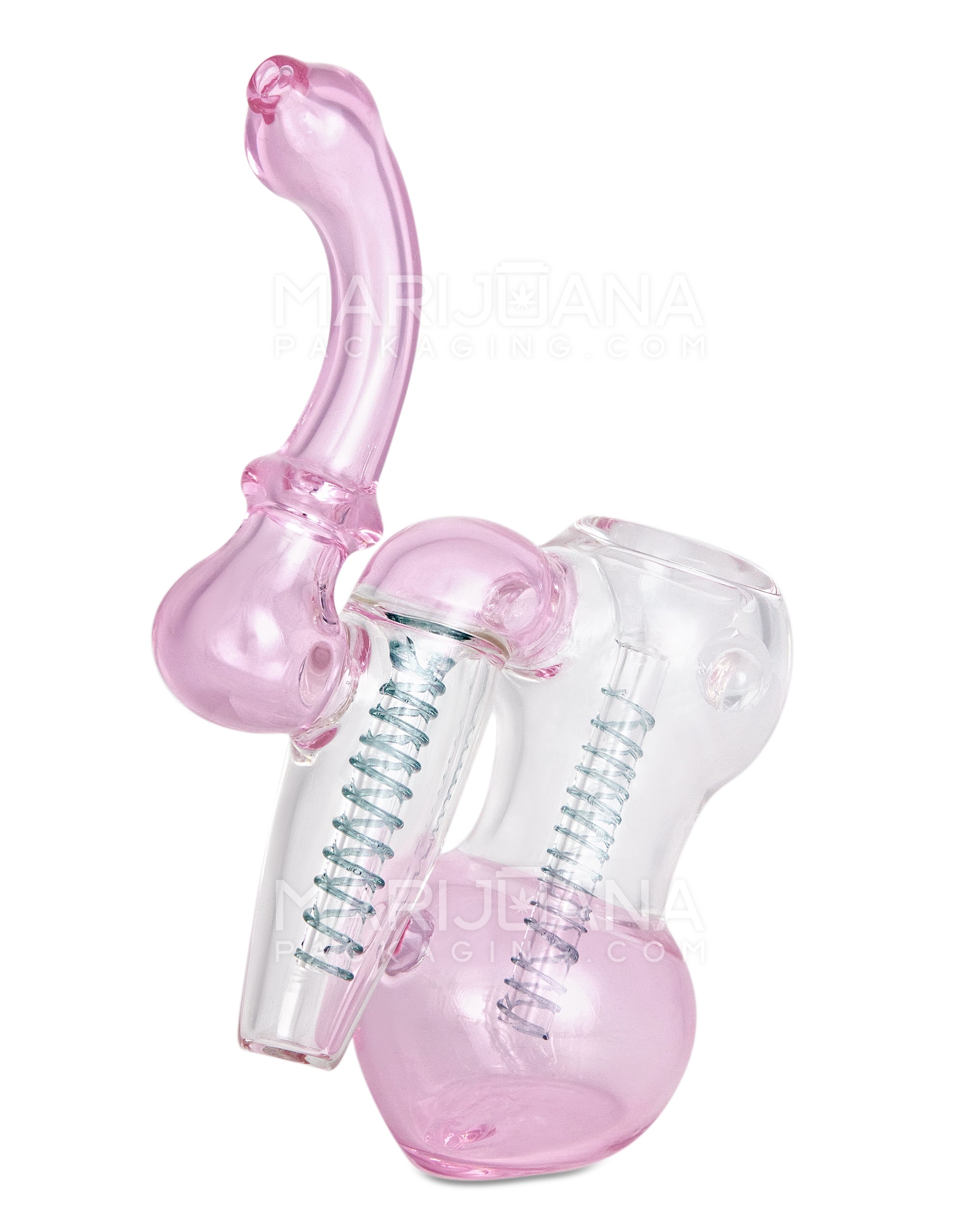 Ringed Double Chamber Bubbler w/ Multi Knockers | 7.5in Tall - Glass - Pink - 5