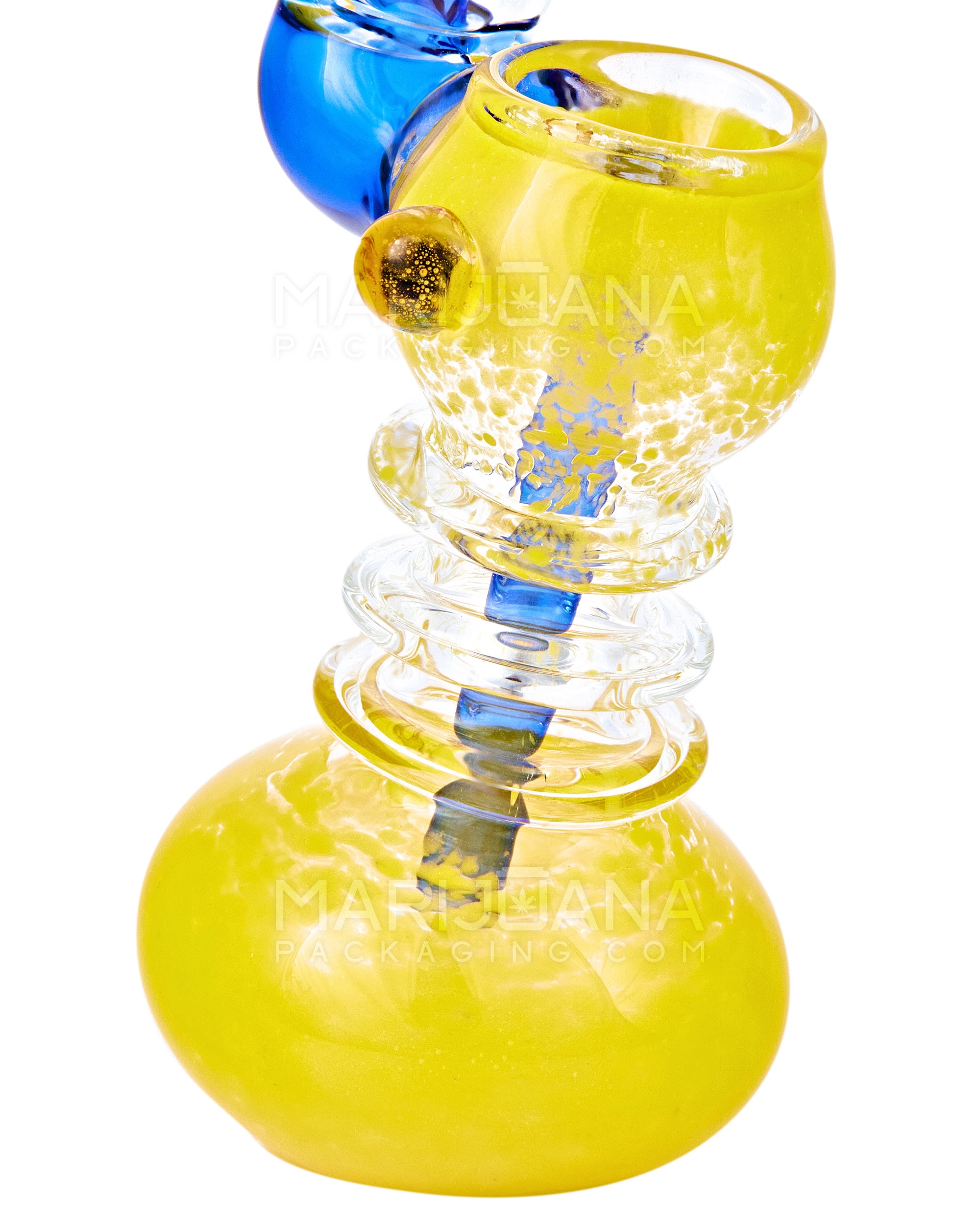 Frit Glass Ringed Bubbler w/ Diffused Perc | 7in Tall - Glass - Yellow & Blue - 5
