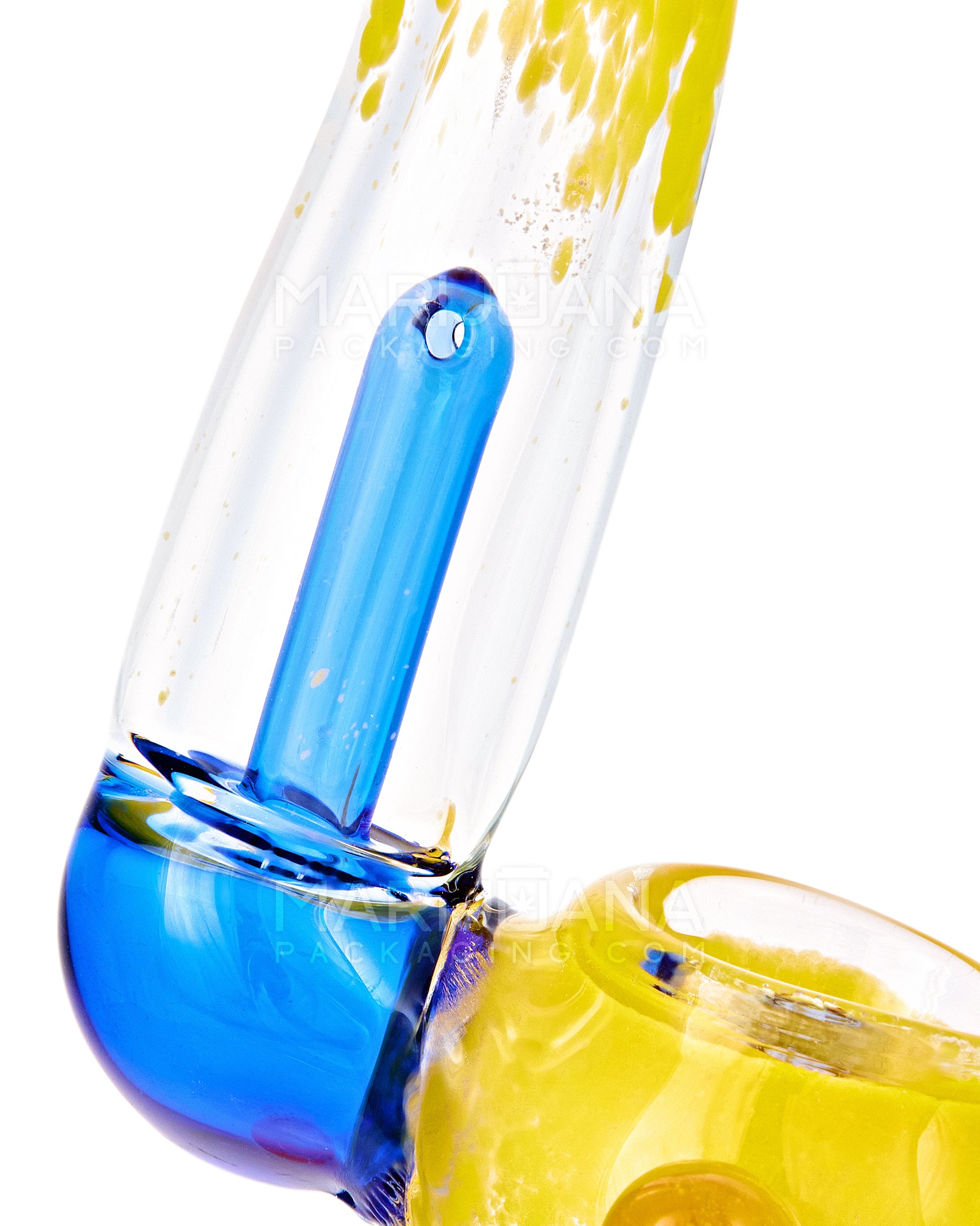Frit Glass Ringed Bubbler w/ Diffused Perc | 7in Tall - Glass - Yellow & Blue - 6