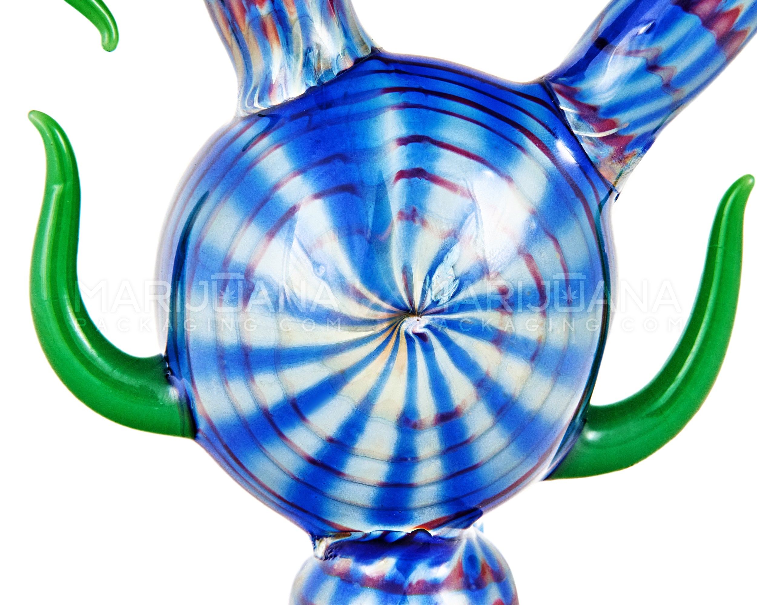 Heady | Color Pull Wig Wag Horned Vase Bubbler w/ Double Flower Marble | 9.5in Tall - Thick Glass - Blue - 7