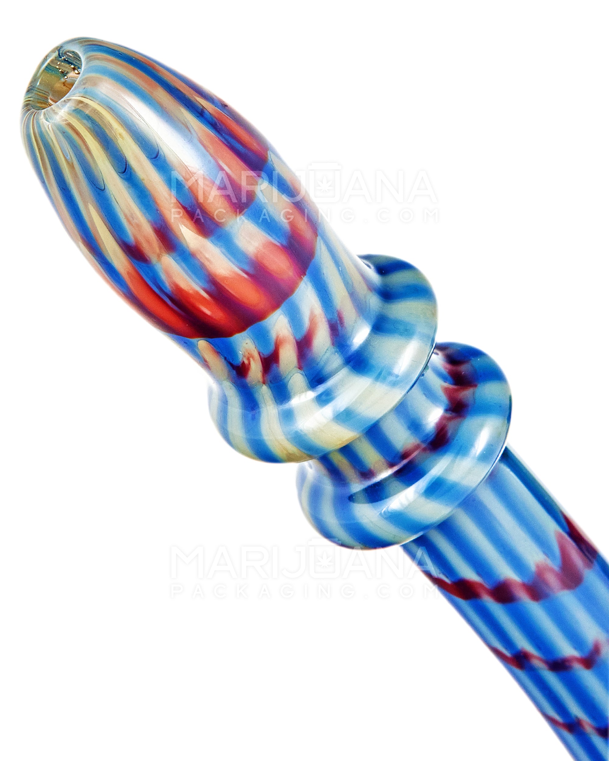 Heady | Color Pull Wig Wag Horned Vase Bubbler w/ Double Flower Marble | 9.5in Tall - Thick Glass - Blue - 8