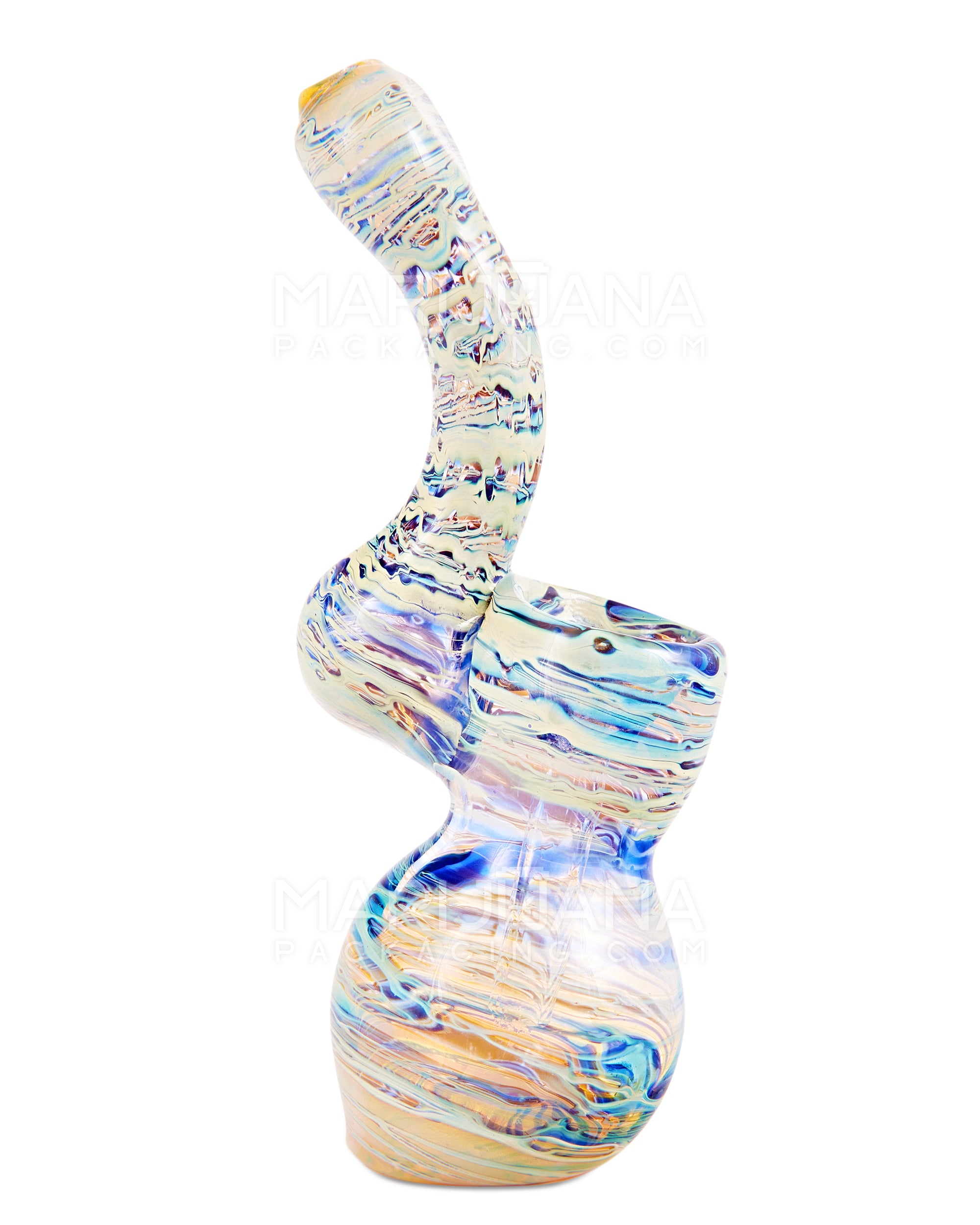 Raked & Mixed Fumed Bubbler | 5.5in Tall - Glass - Blue - 1